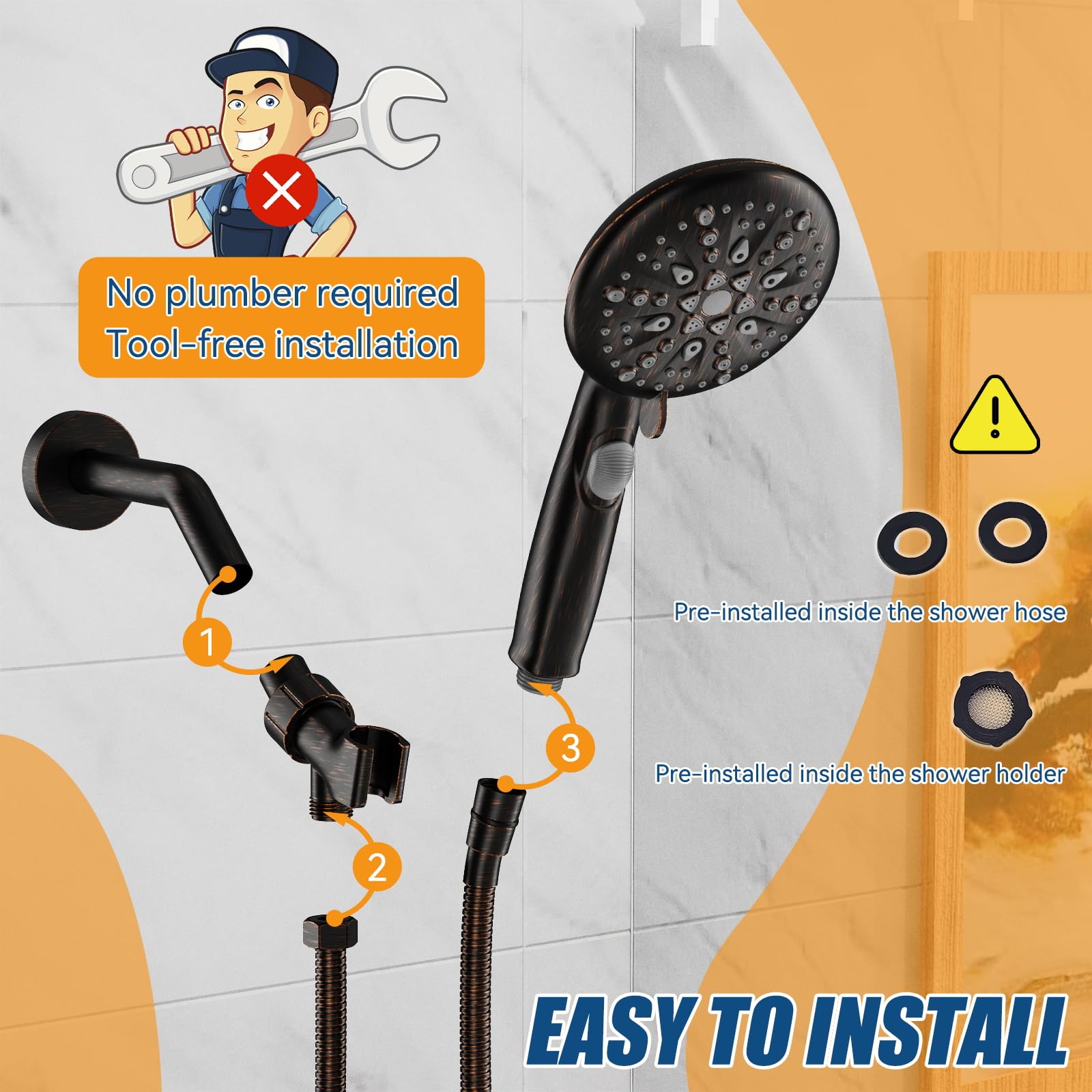 9-Mode High Pressure Handheld Shower with Pause Switch