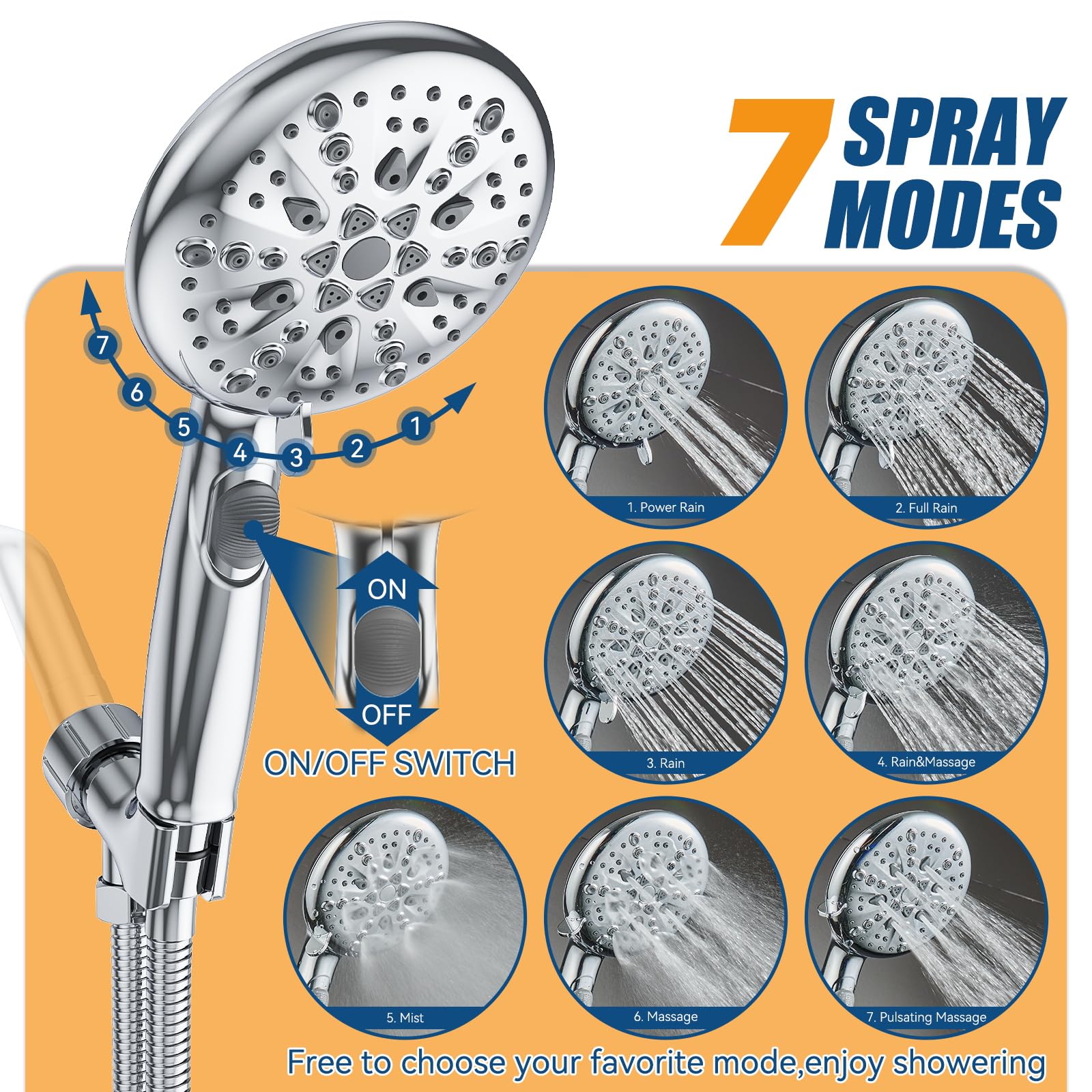 9-Mode High Pressure Handheld Shower with Pause Switch