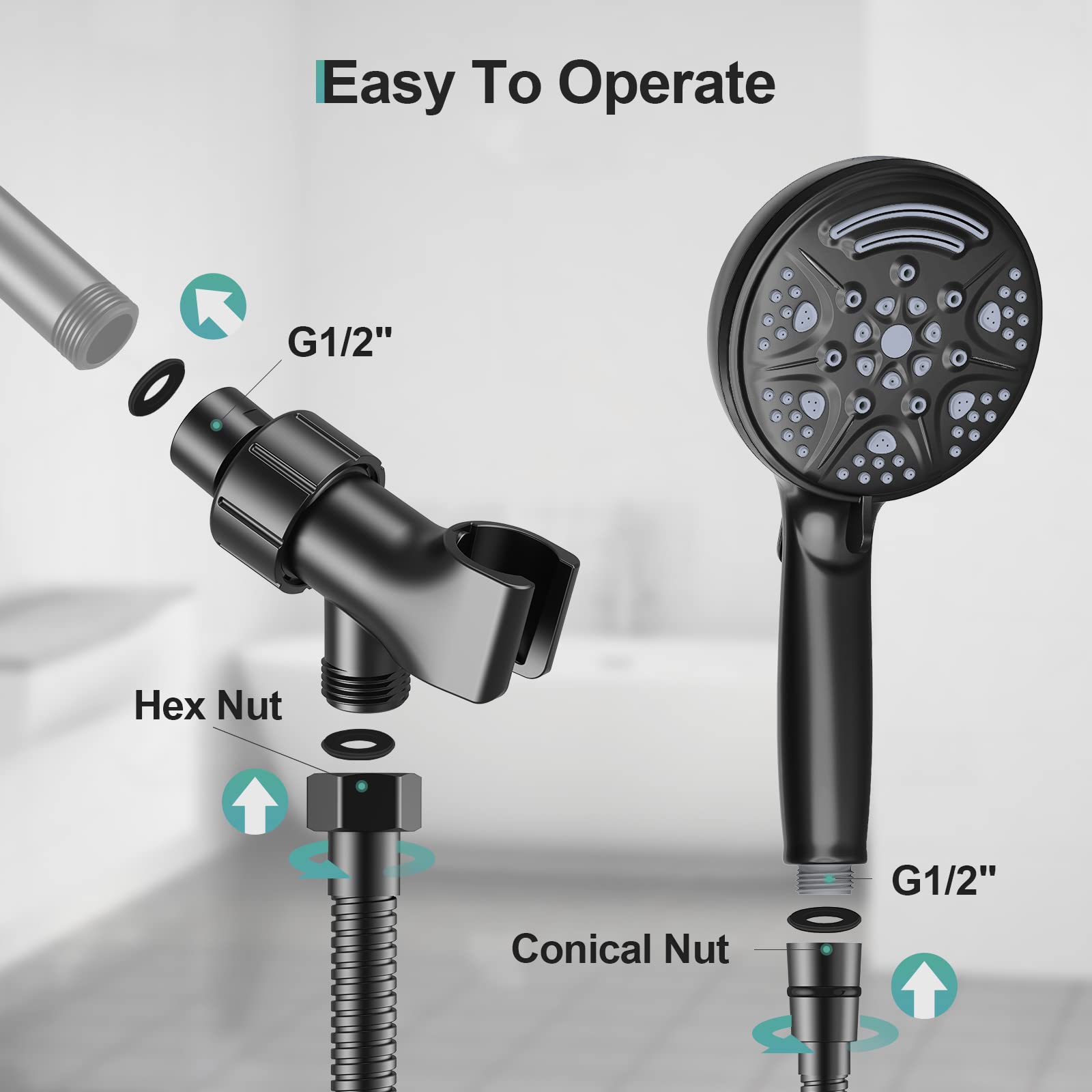 High-Pressure Handheld Shower with Adjustable Bracket