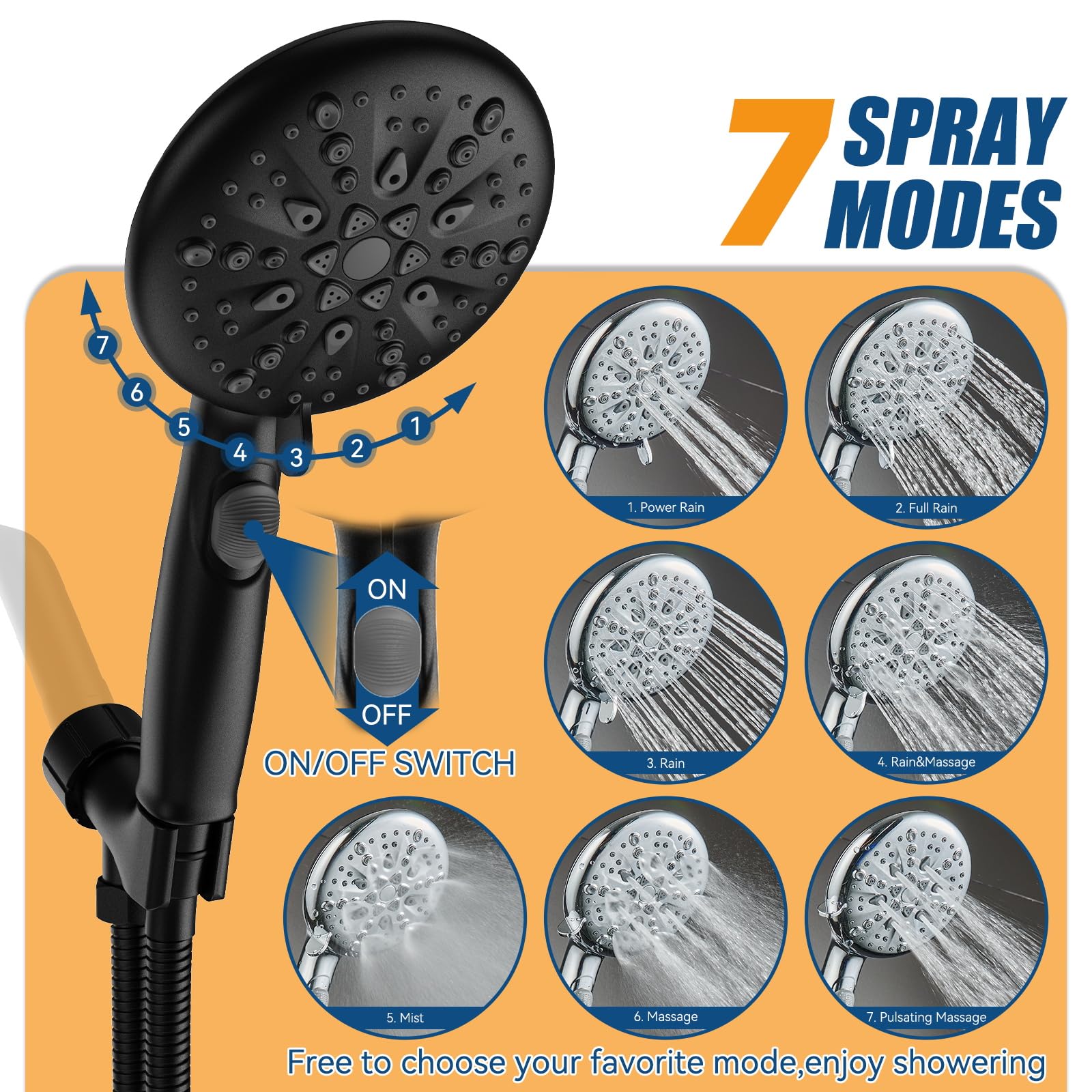 9-Mode High Pressure Handheld Shower with Pause Switch