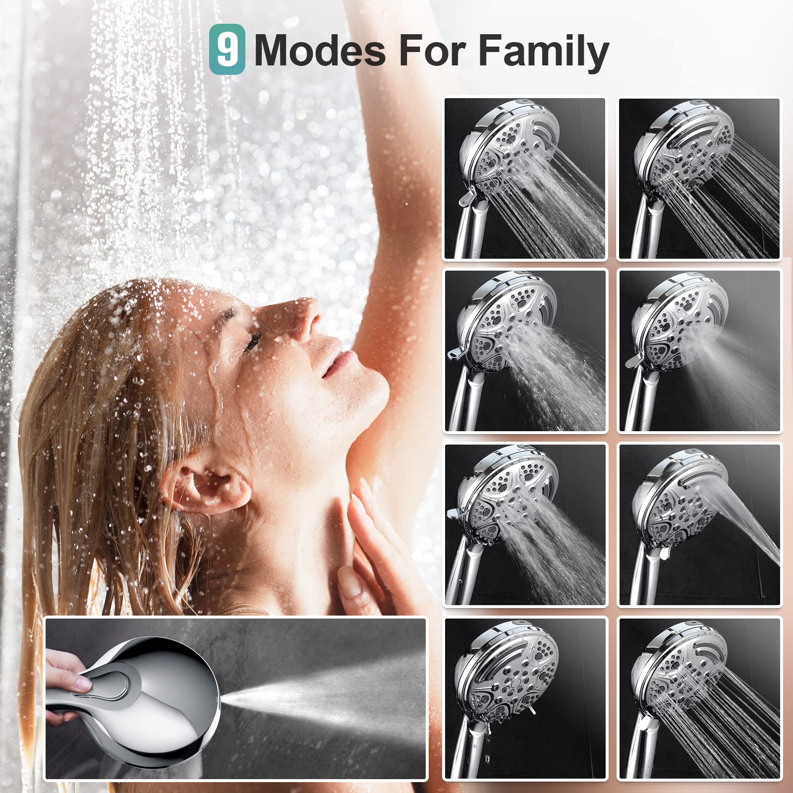 High-Pressure Handheld Shower with Adjustable Bracket