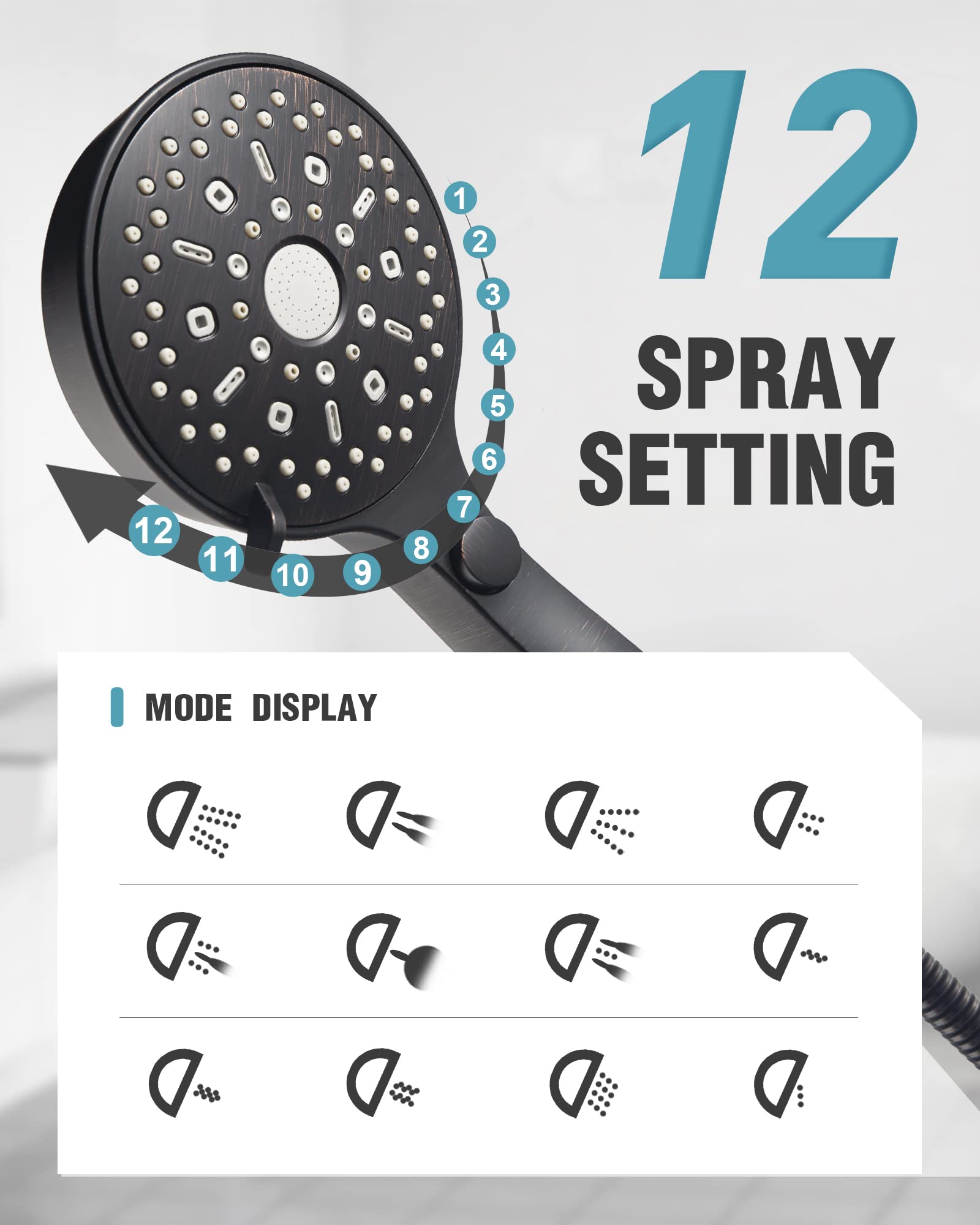 12-Function Handheld Shower with Extra Long Hose