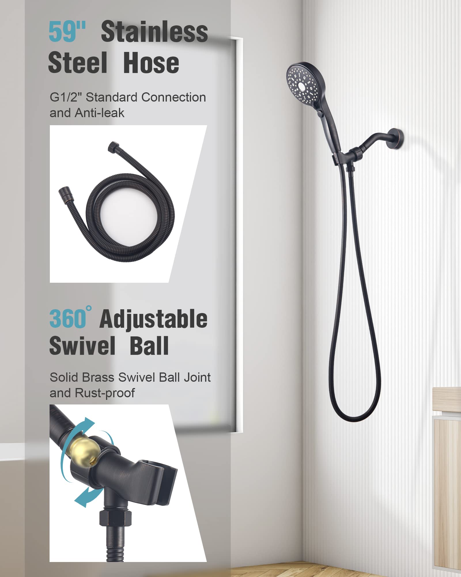 12-Function Handheld Shower with Extra Long Hose
