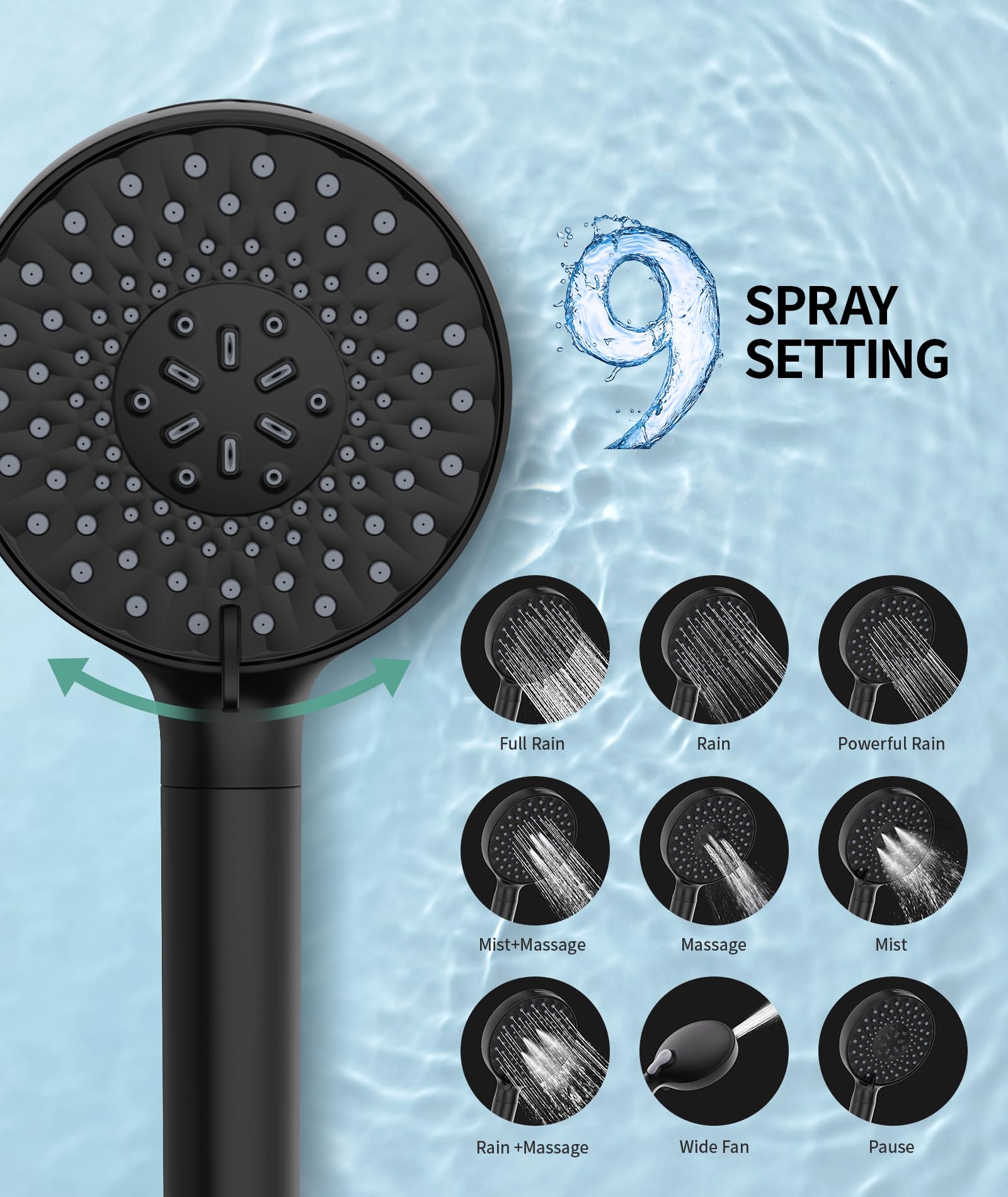 9-Setting Handheld Shower Set with Bracket