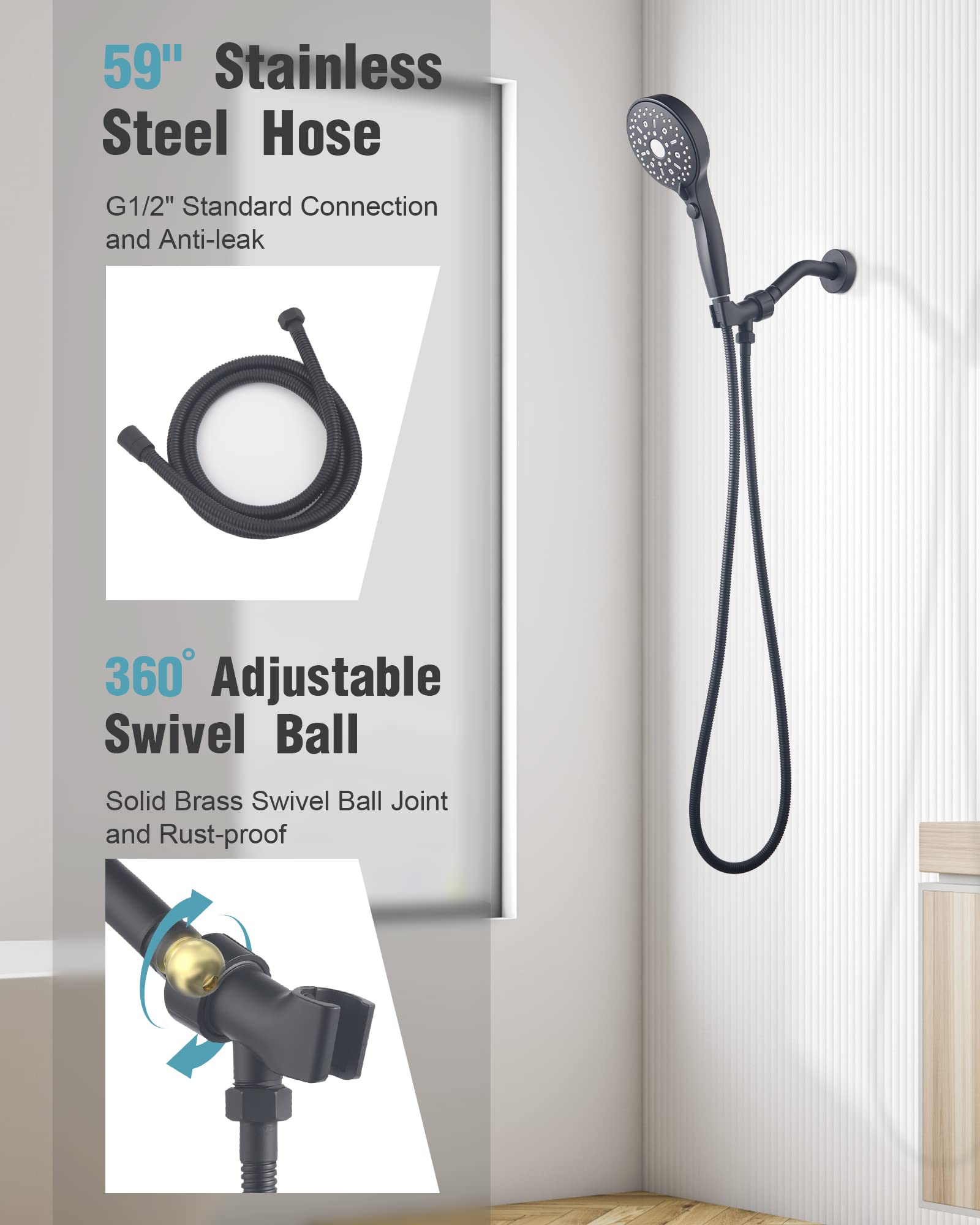 12-Function Handheld Shower with Extra Long Hose