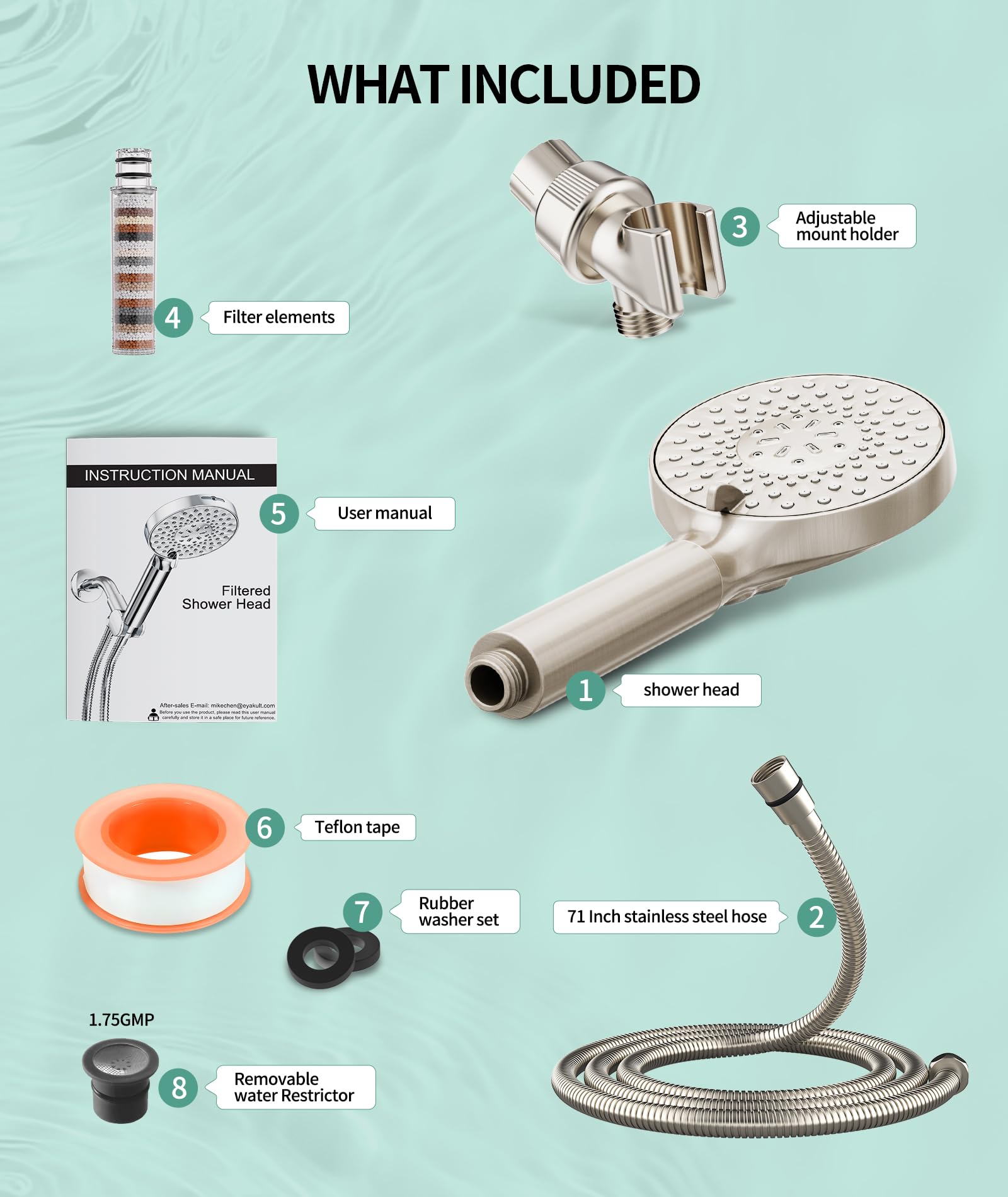 9-Setting Handheld Shower Set with Bracket