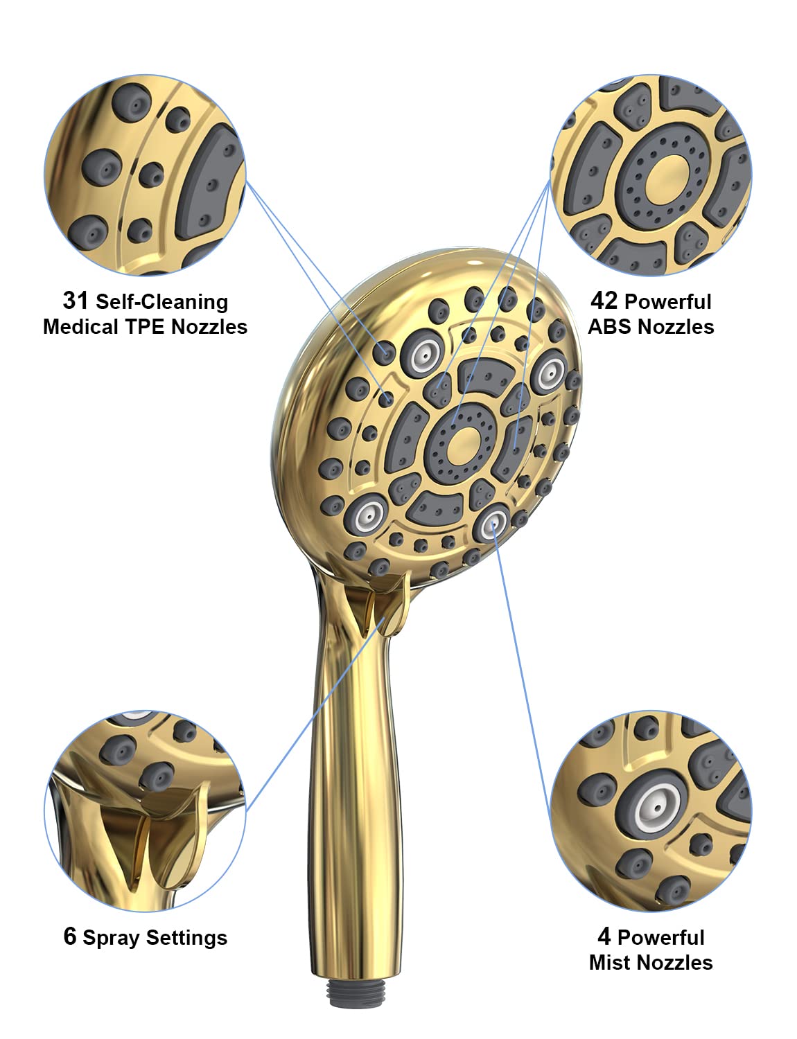 6-Setting Handheld Shower Set with Bracket