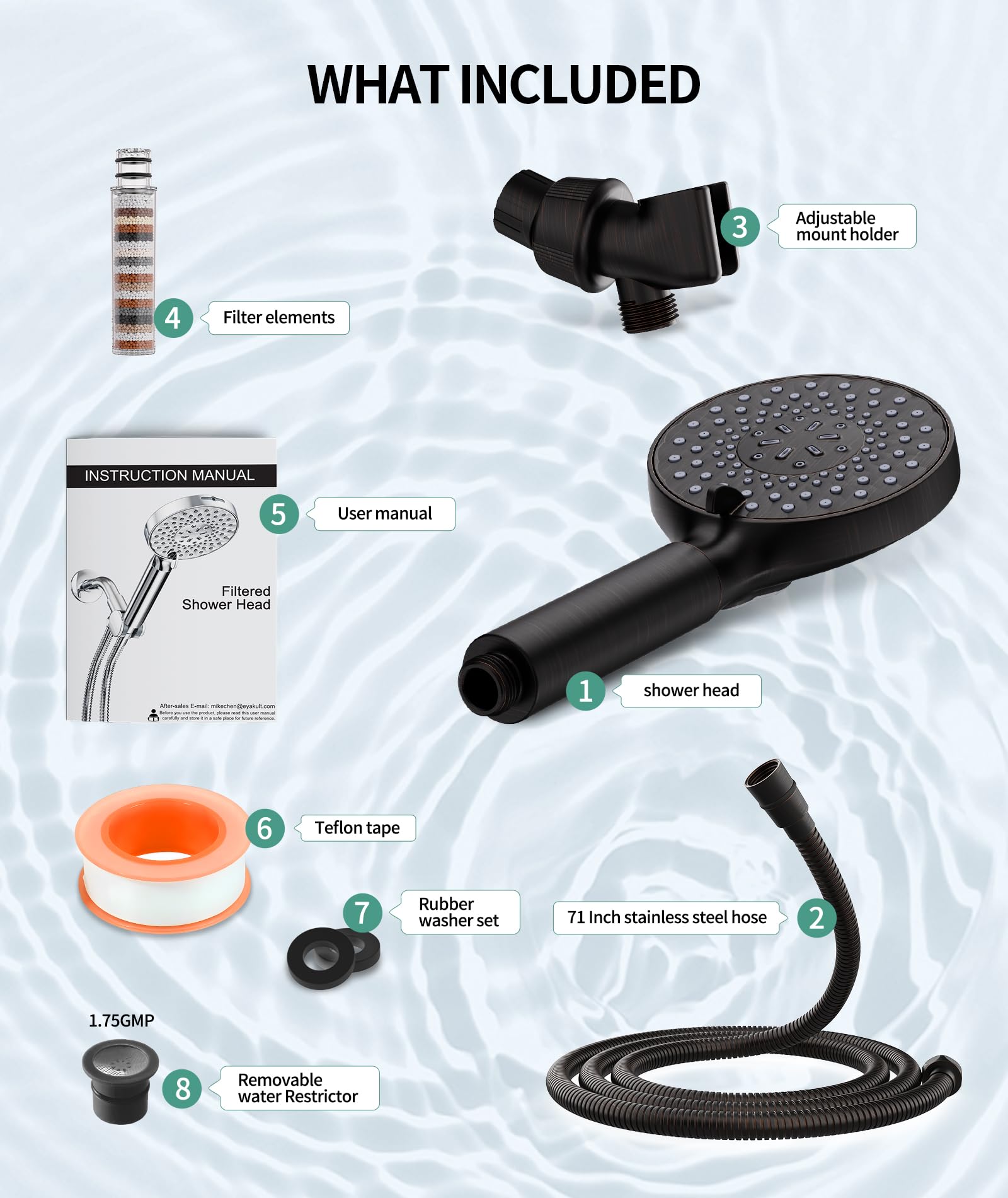 9-Setting Handheld Shower Set with Bracket