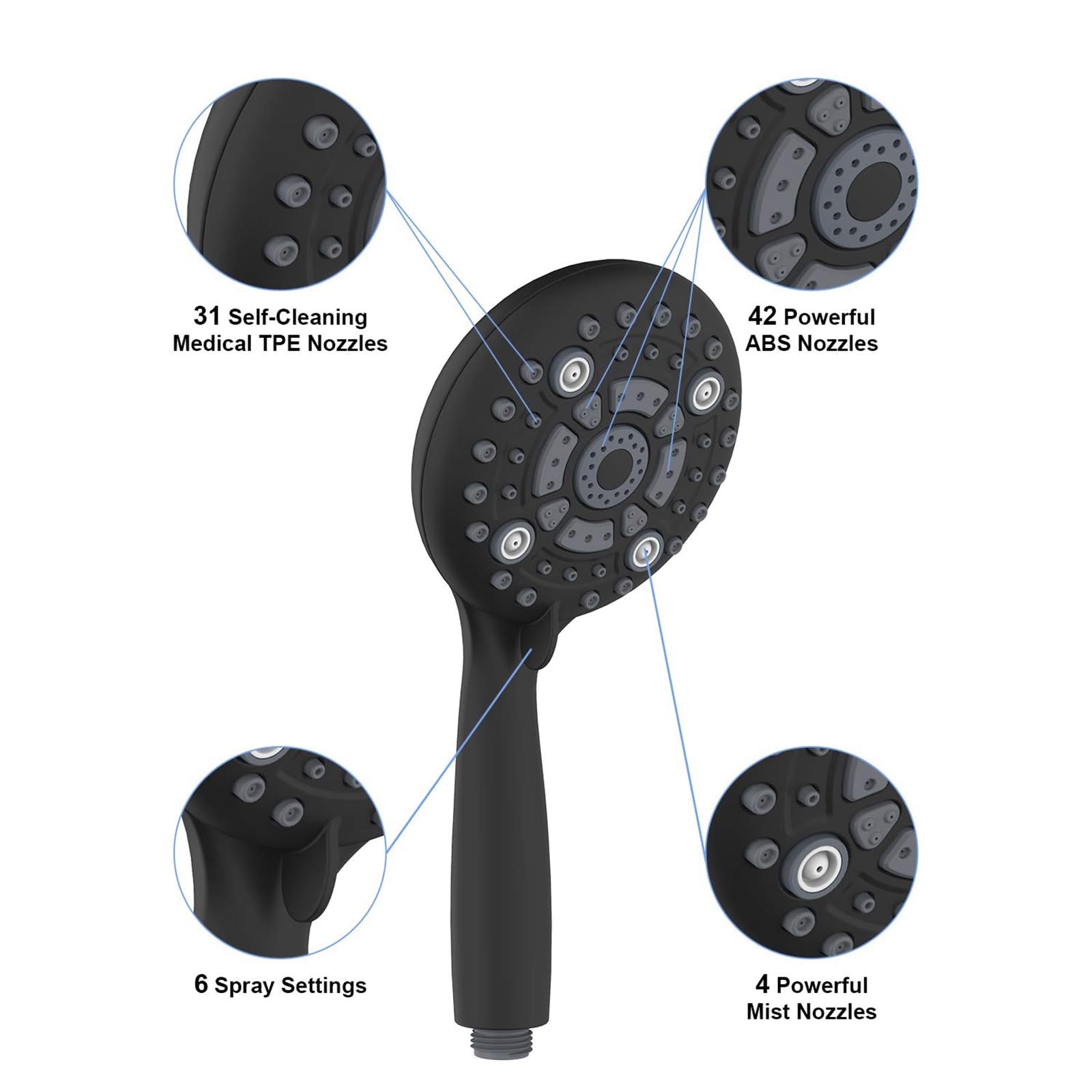 6-Setting Handheld Shower Set with Bracket