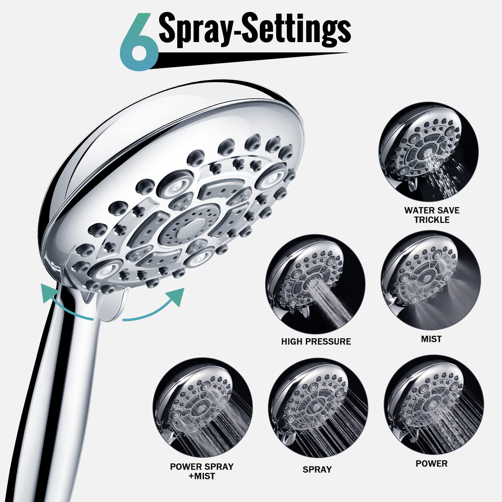 6-Setting Handheld Shower Set with Bracket