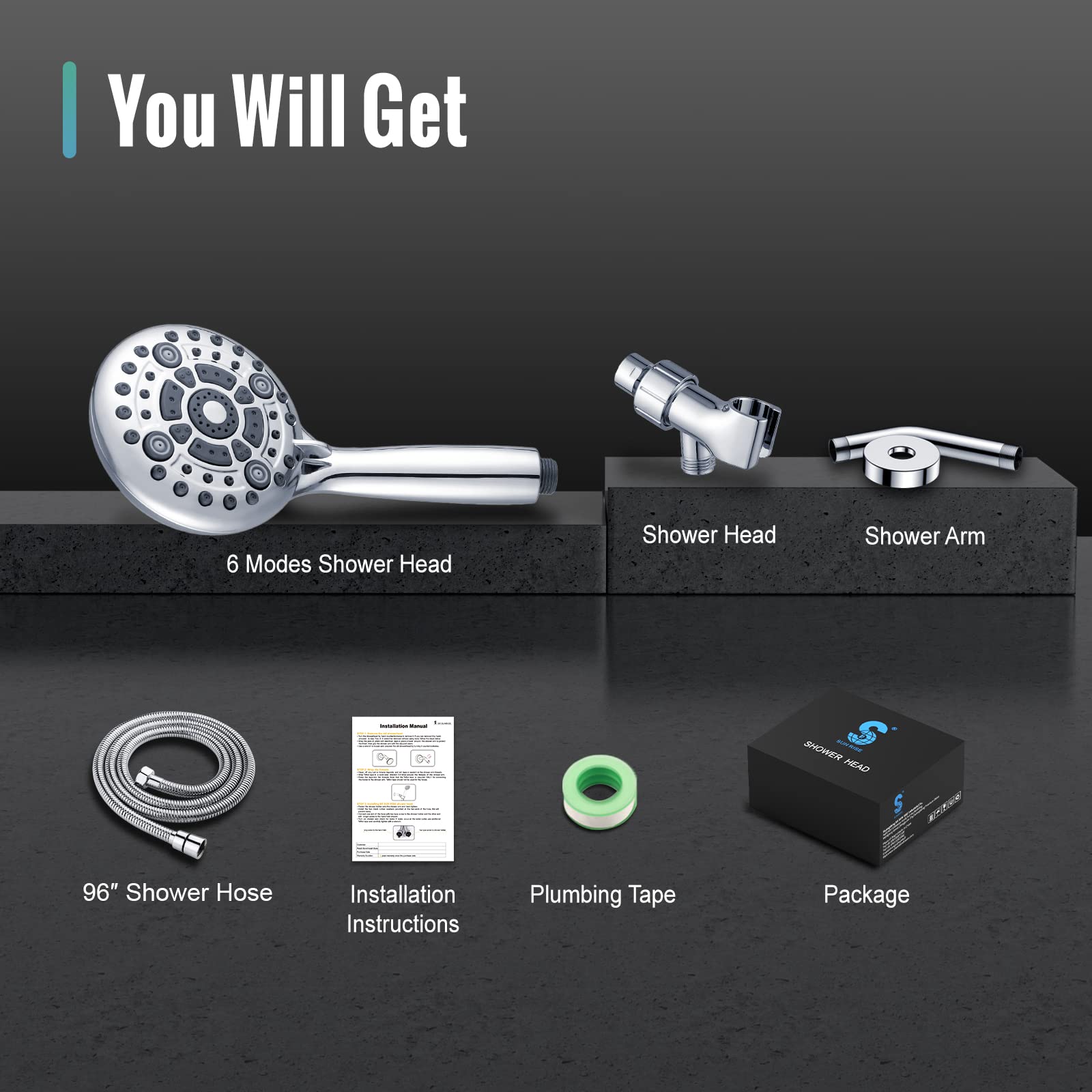 6-Setting Handheld Shower Set with Bracket