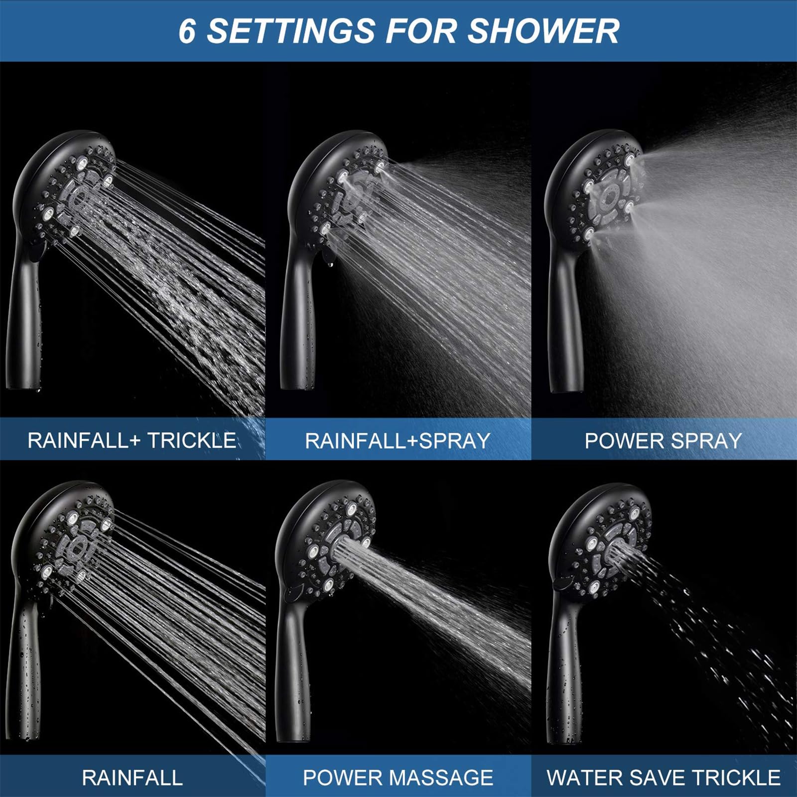 6-Setting Handheld Shower Set with Bracket