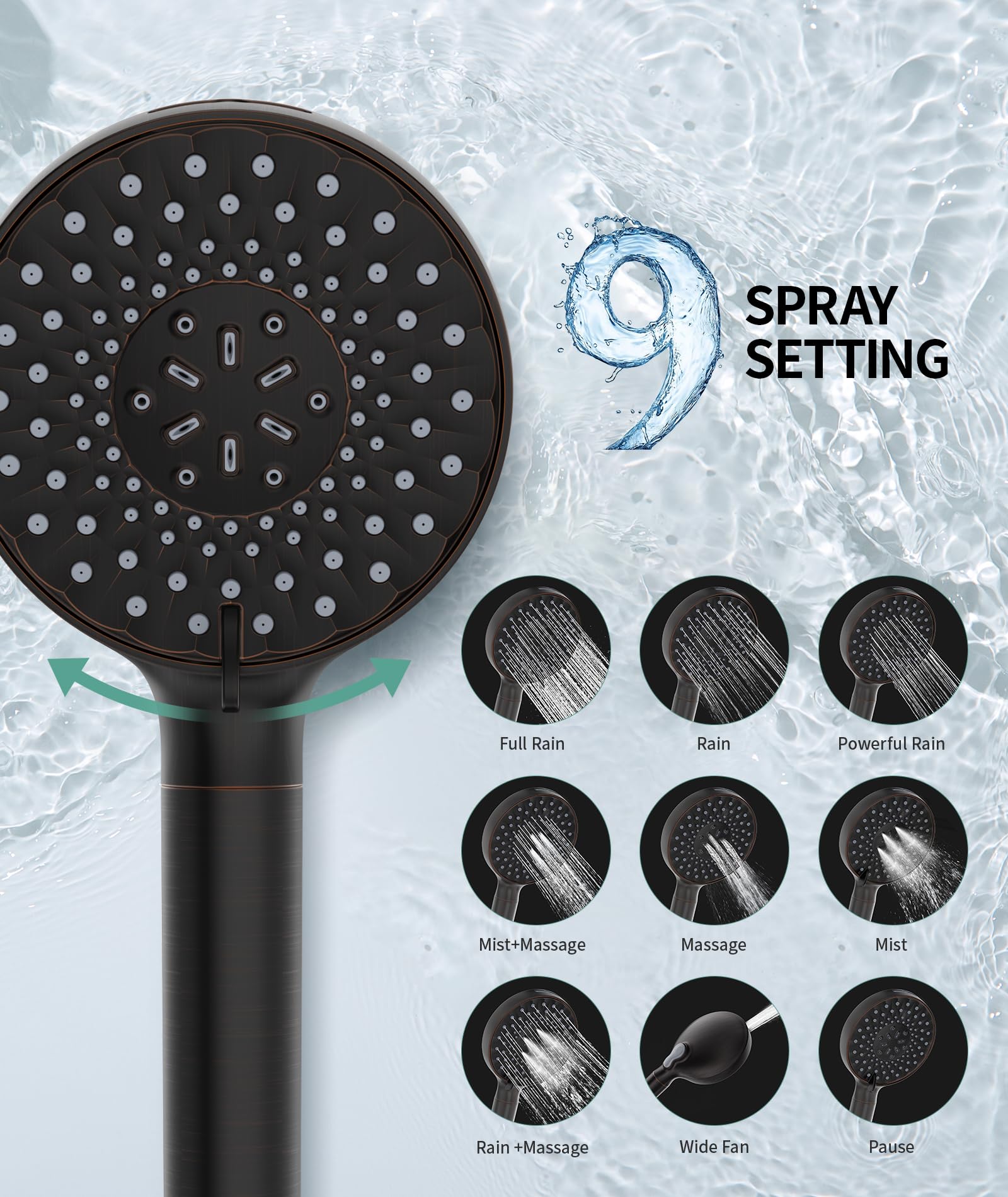 9-Setting Handheld Shower Set with Bracket