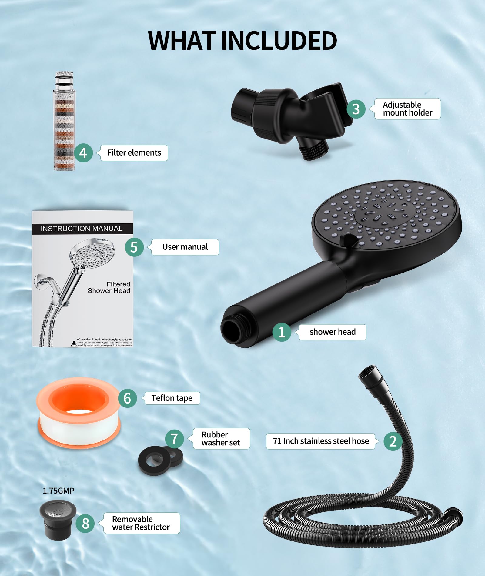9-Setting Handheld Shower Set with Bracket