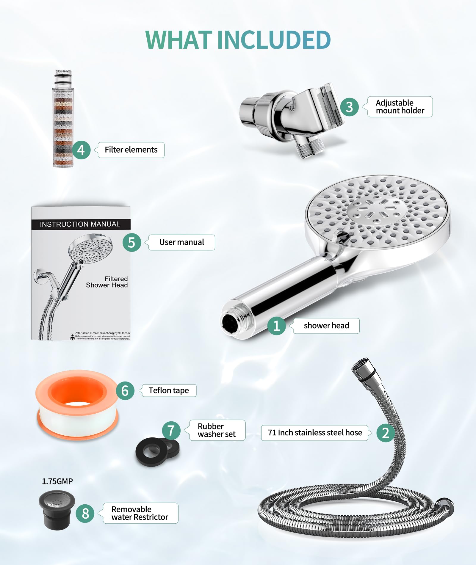 9-Setting Handheld Shower Set with Bracket