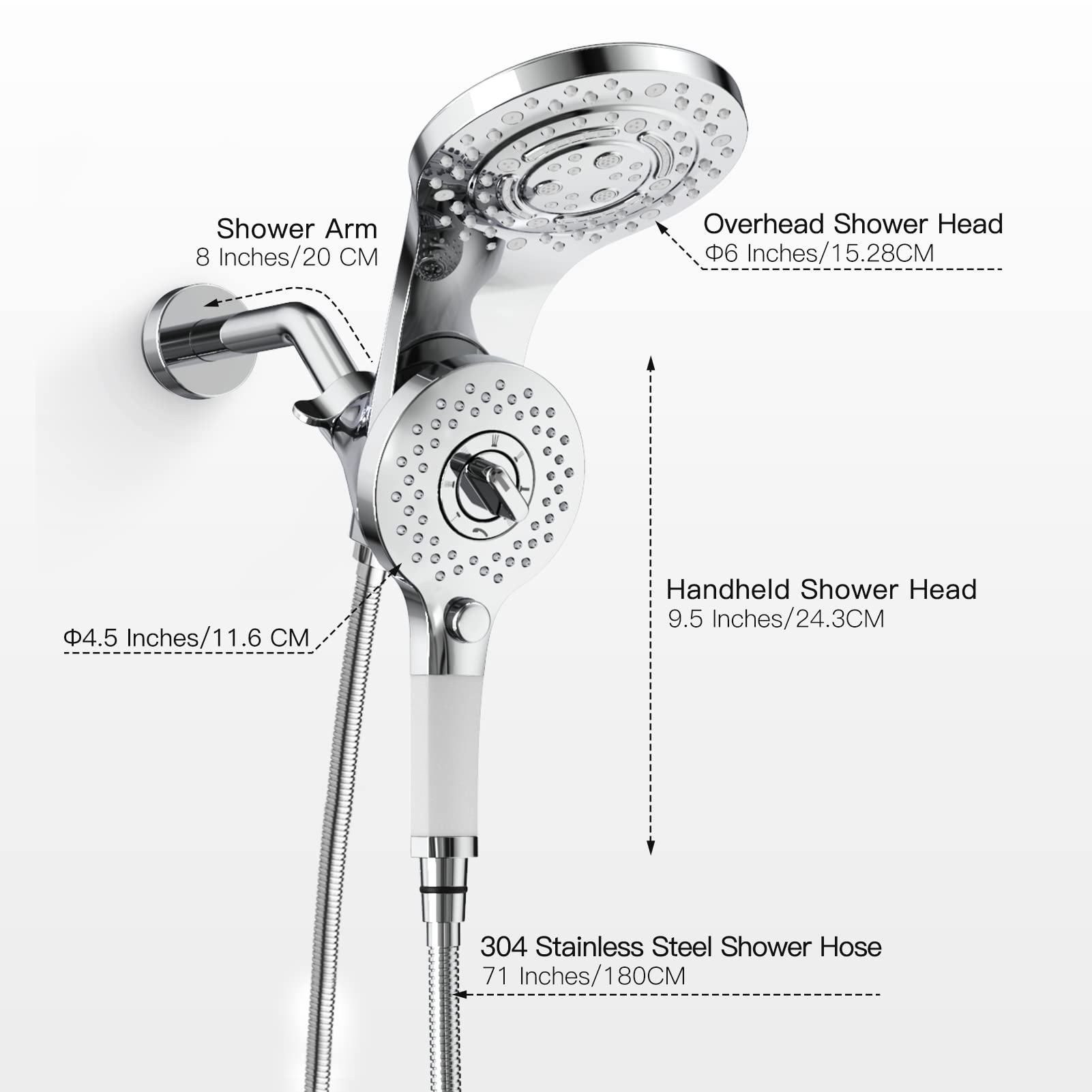 2-in-1 Rainfall Shower System with Handheld (9 Spray Modes)​​
