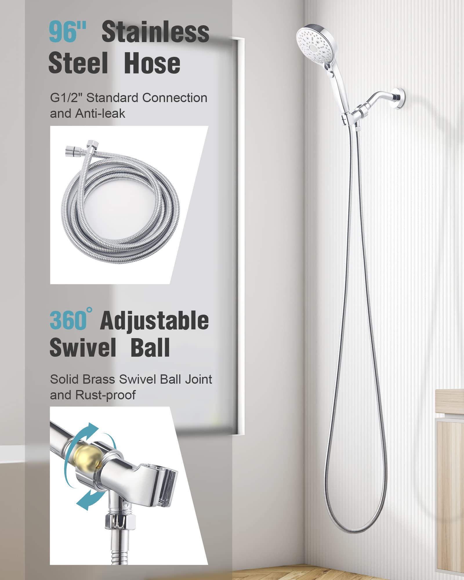 12-Function Handheld Shower with Extra Long Hose