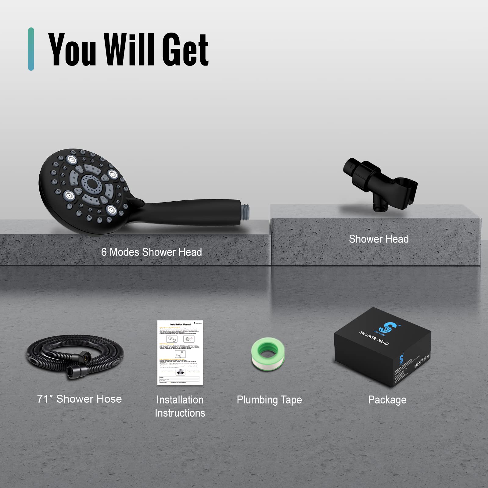 6-Setting Handheld Shower Set with Bracket