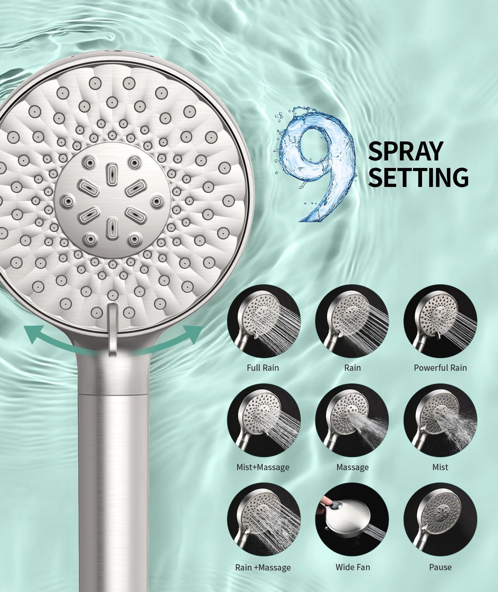 9-Setting Handheld Shower Set with Bracket