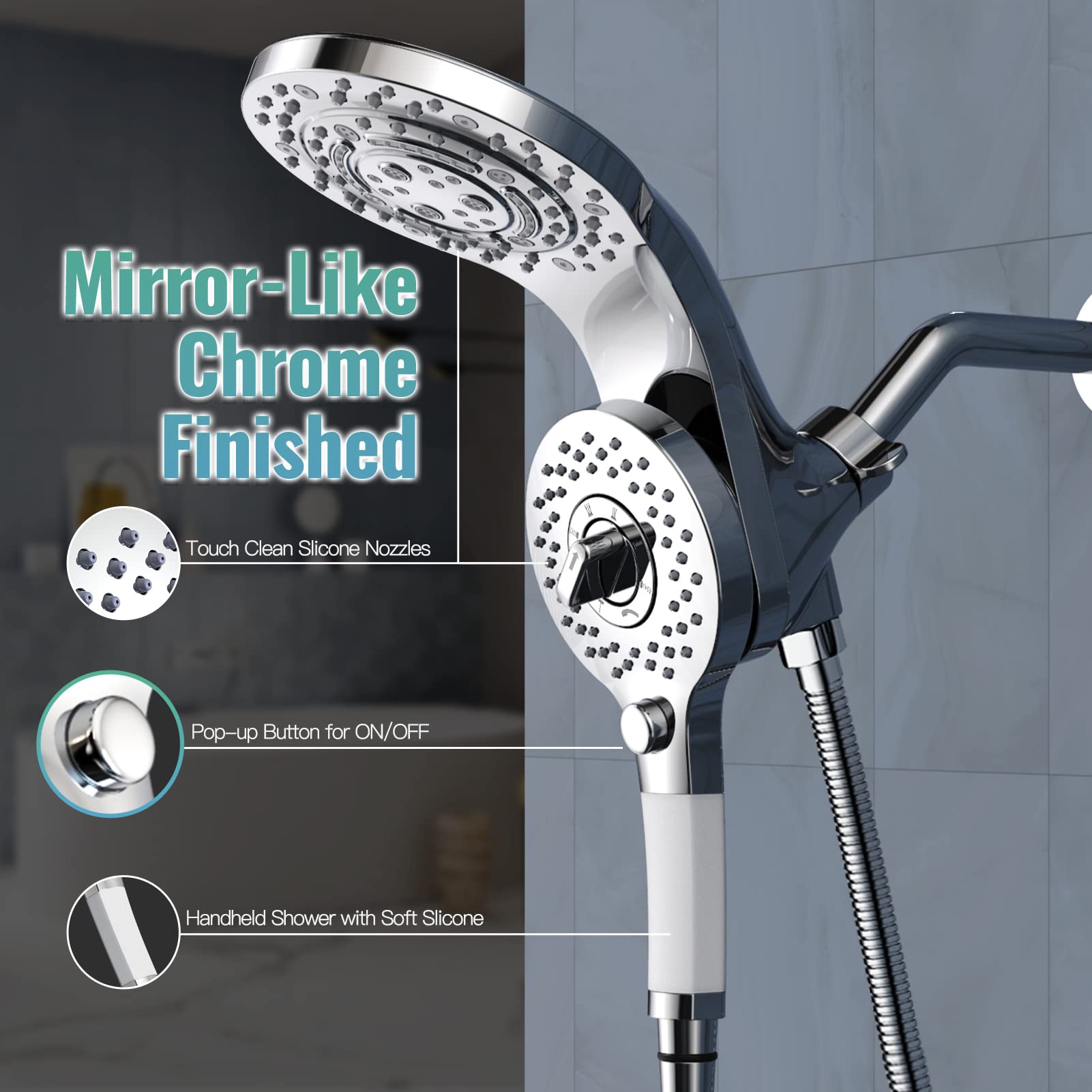2-in-1 Rainfall Shower System with Handheld (9 Spray Modes)​​