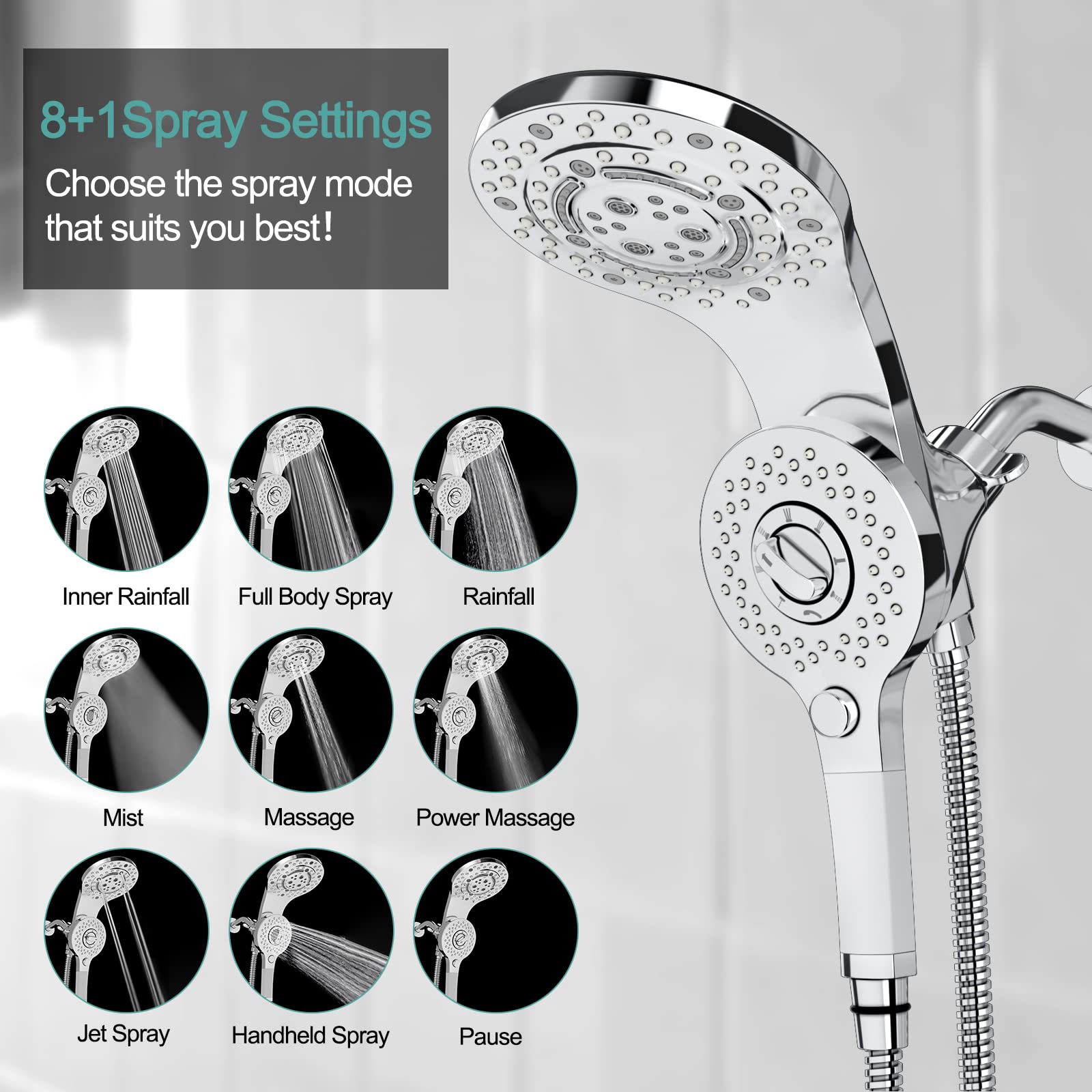 2-in-1 Rainfall Shower System with Handheld (9 Spray Modes)​​
