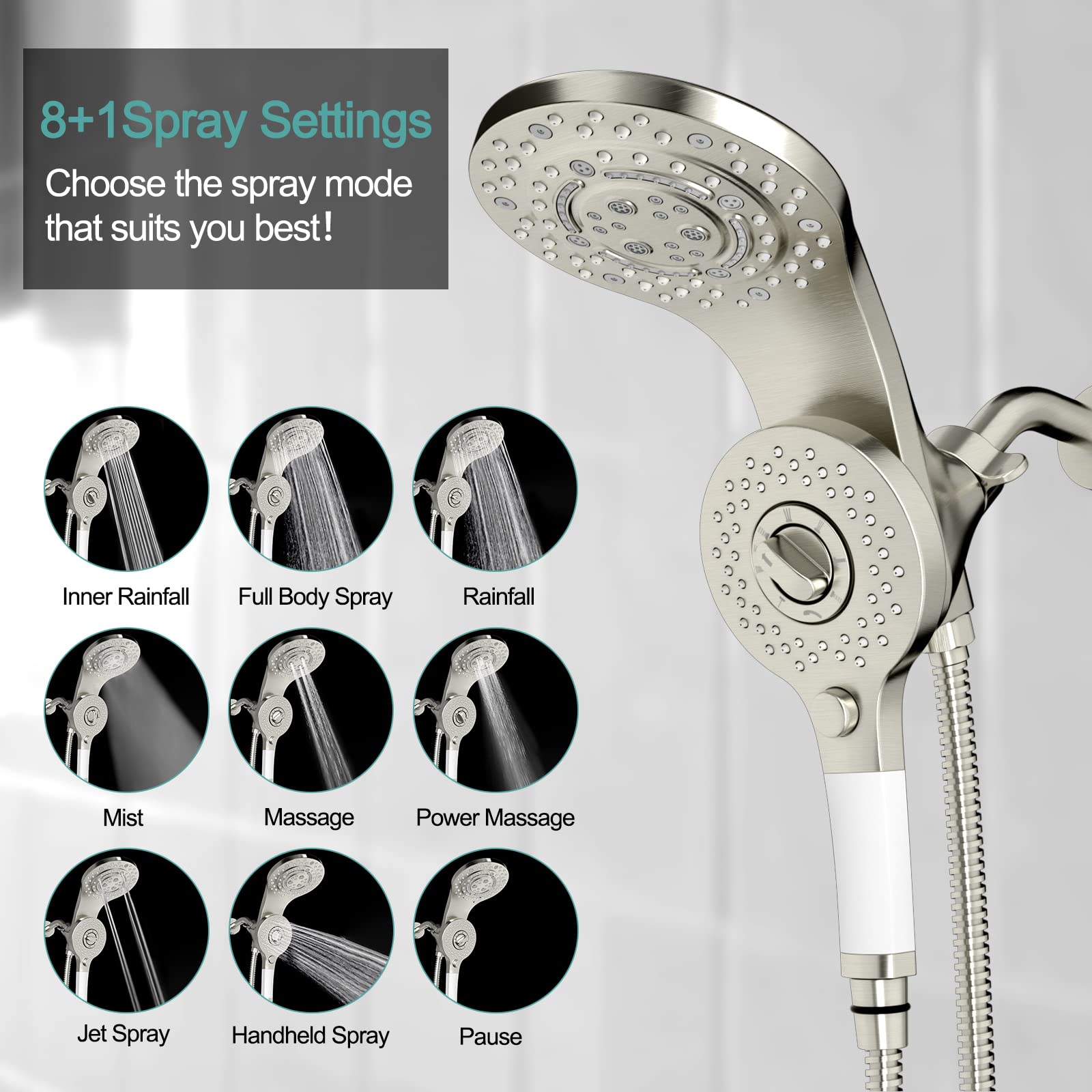 2-in-1 Rainfall Shower System with Handheld (9 Spray Modes)​​