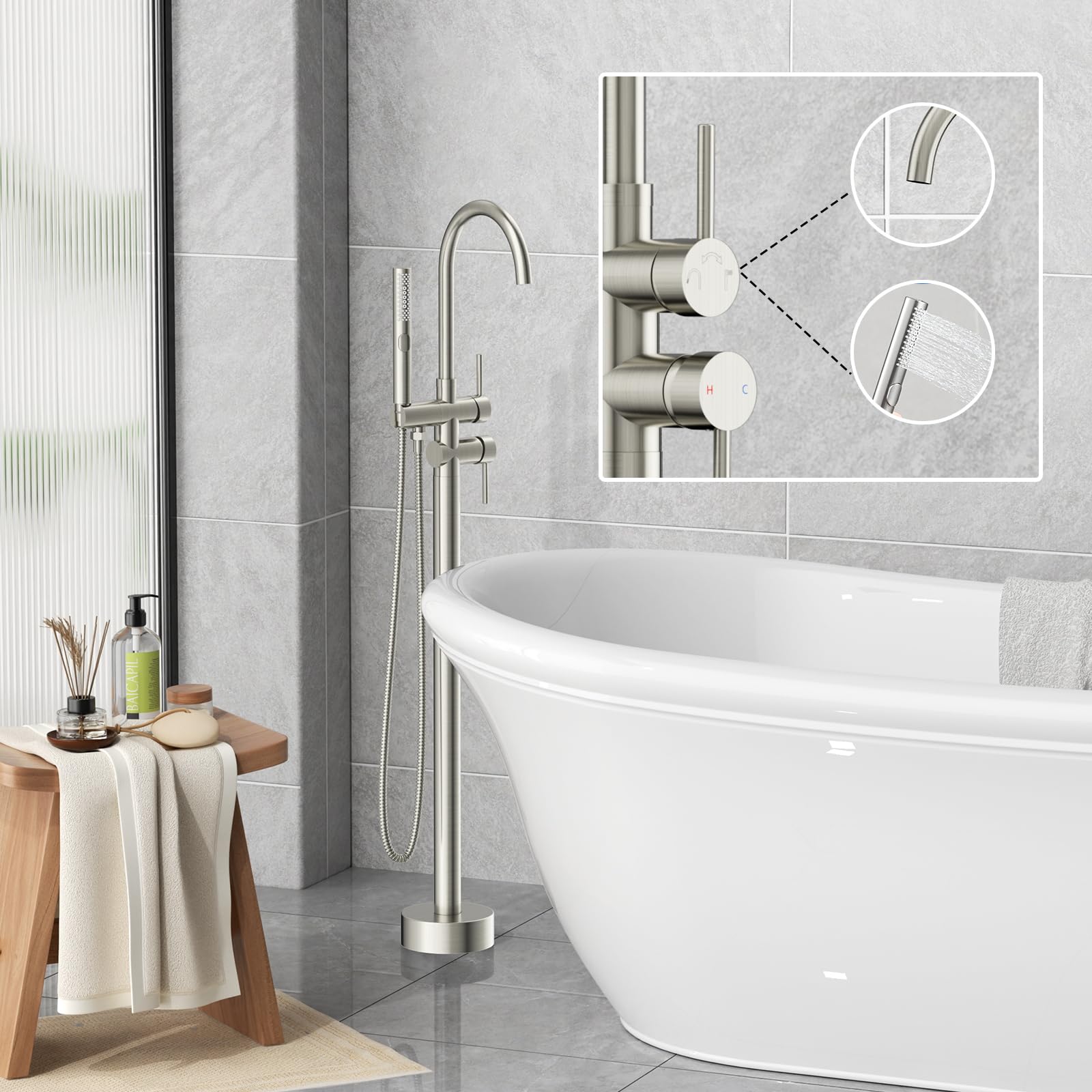 Freestanding Bathtub Faucet with Handheld Shower (3-Function)​