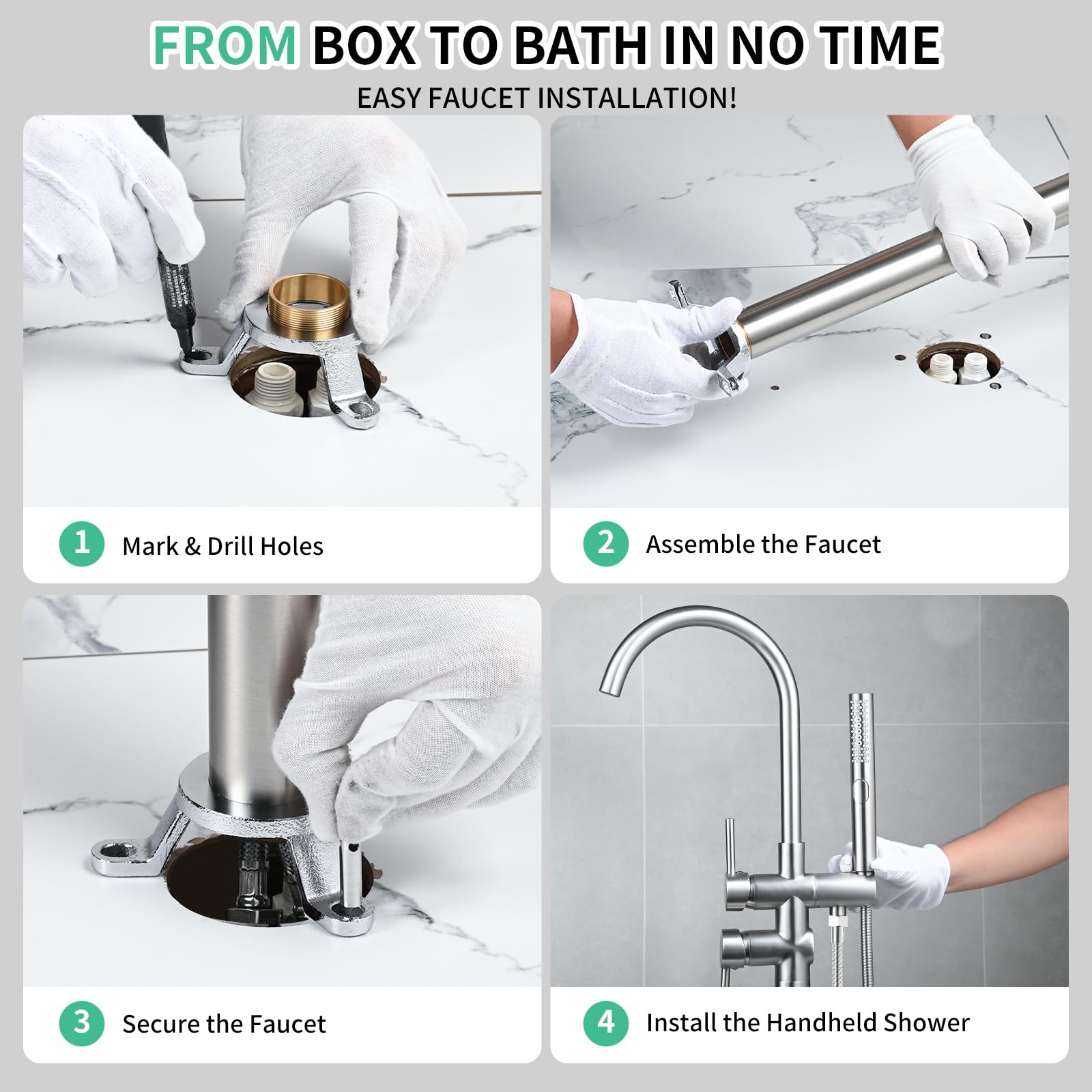 Freestanding Bathtub Faucet with Handheld Shower (3-Function)​