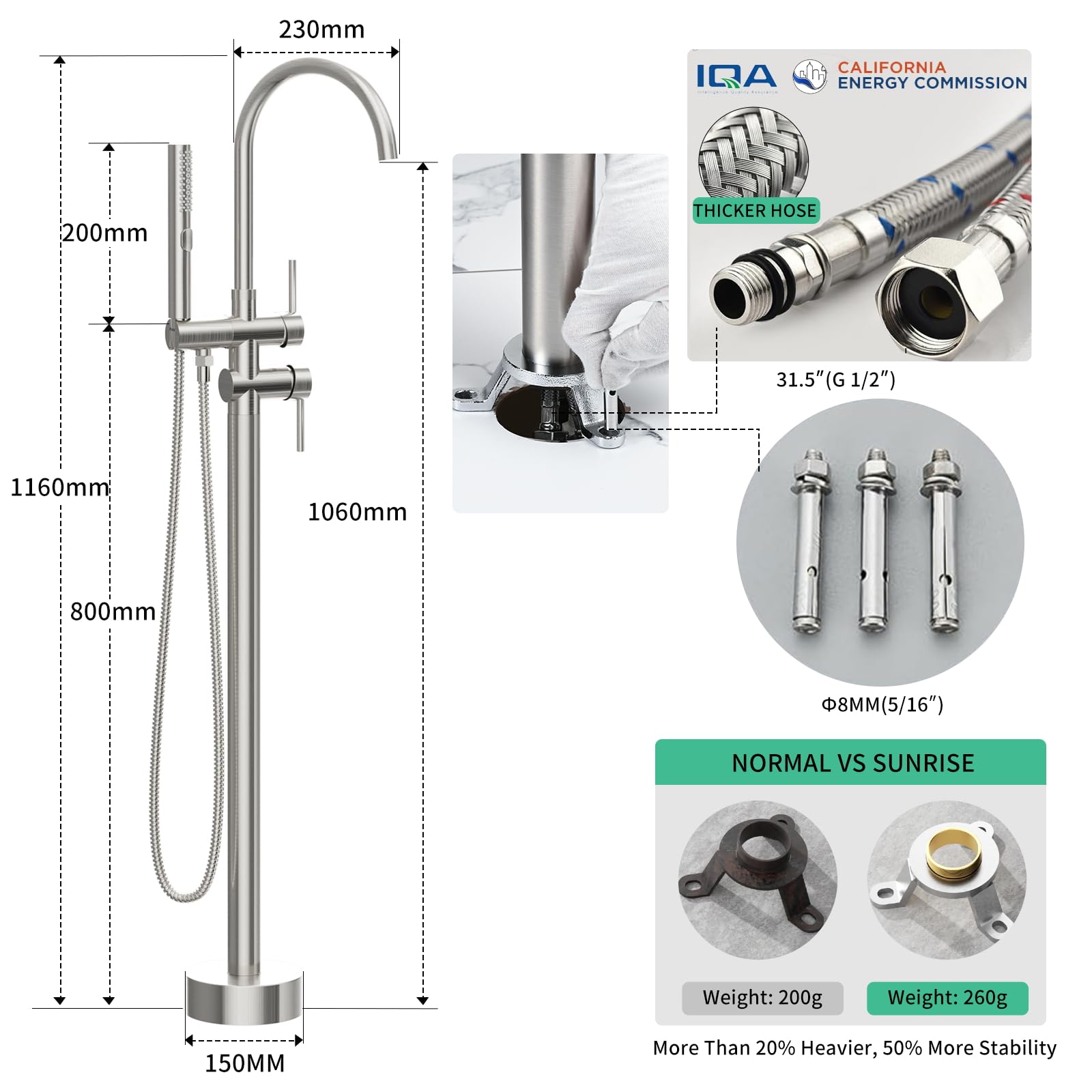 Freestanding Bathtub Faucet with Handheld Shower (3-Function)​