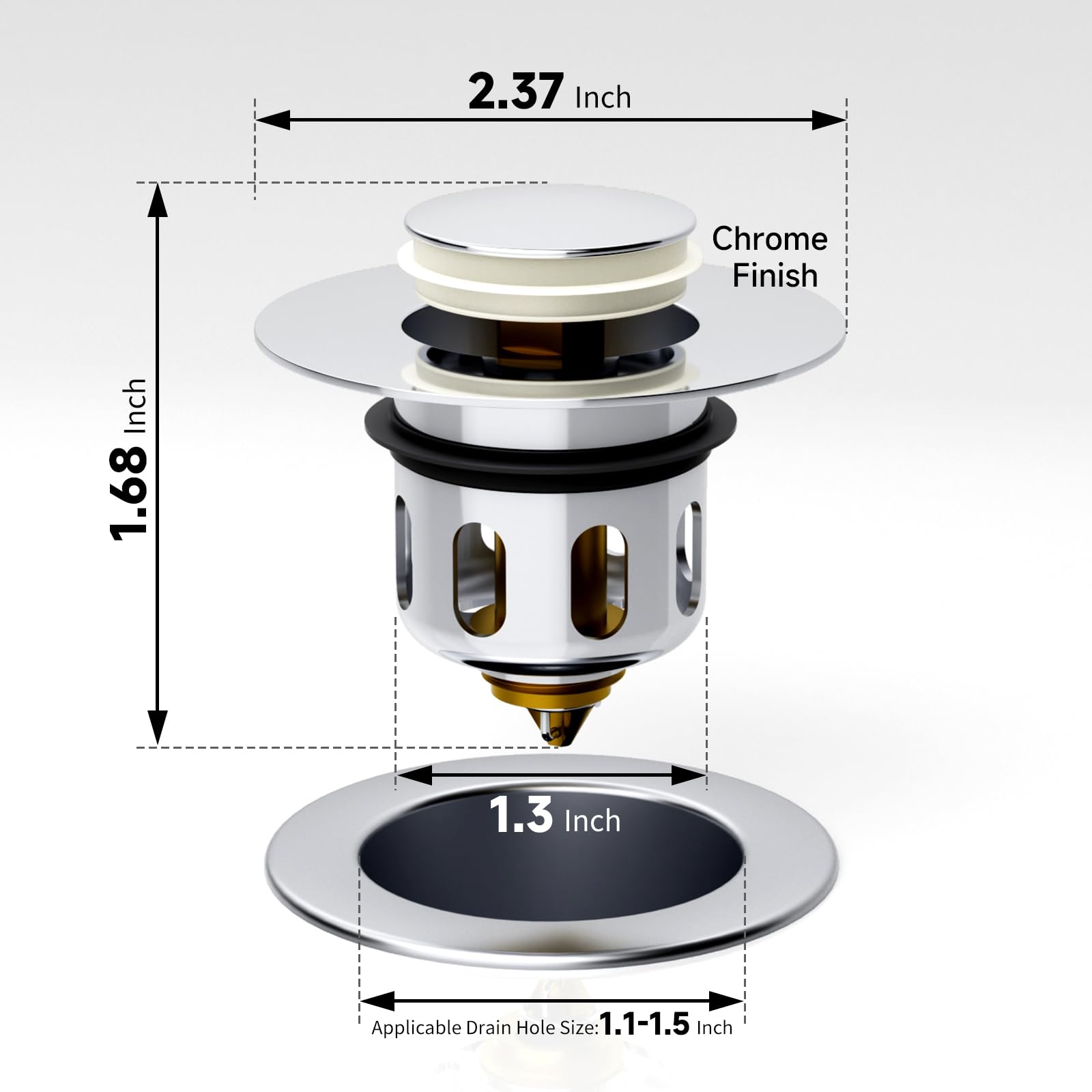 Universal Metal Pop-Up Drain Stopper with Hair Catcher