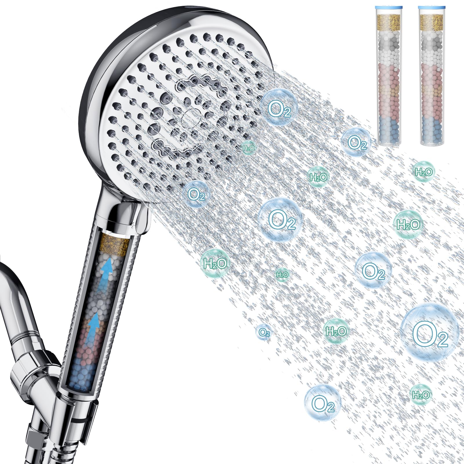 Filtered Handheld Shower Head with 9 Spray Modes - Hard Water & Chlorine Removal​