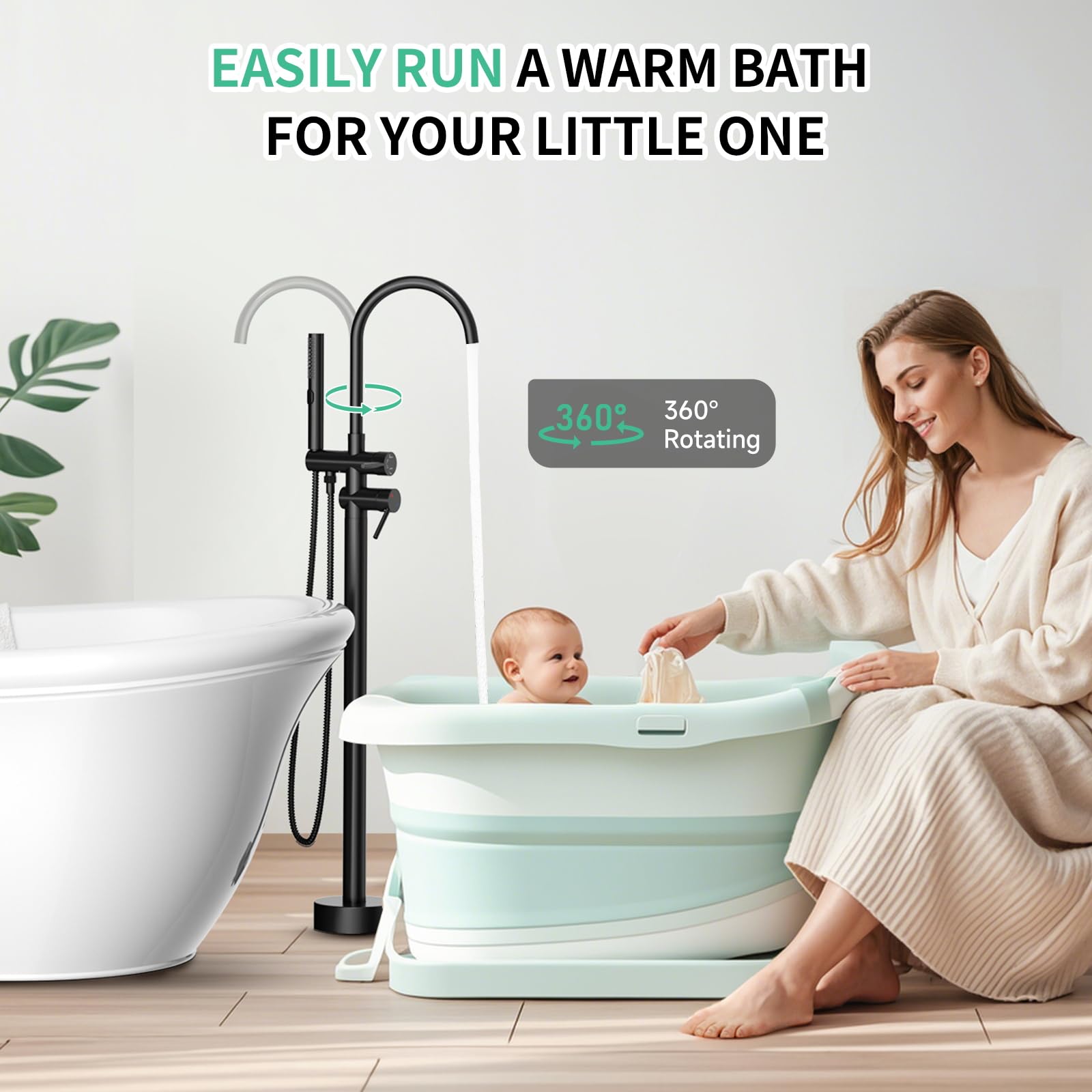 Freestanding Bathtub Faucet with Handheld Shower (3-Function)​