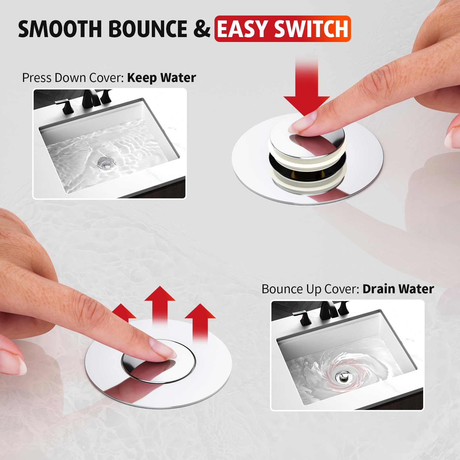 Universal Metal Pop-Up Drain Stopper with Hair Catcher