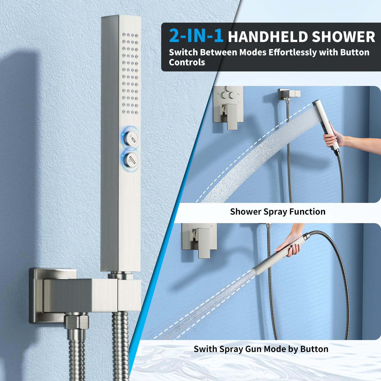 Dual Mount Shower System (Ceiling Rainfall + Wall Handheld)