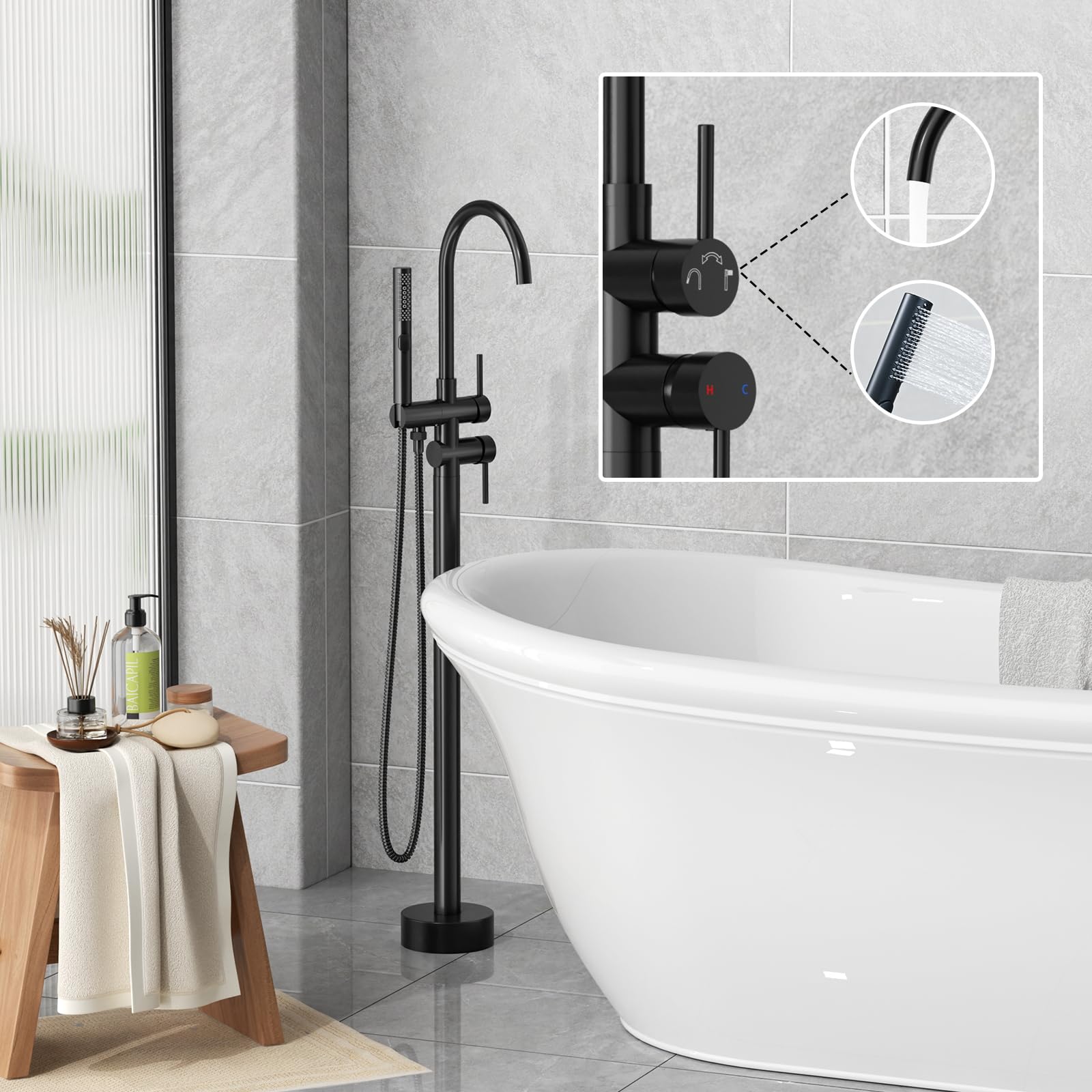 Freestanding Bathtub Faucet with Handheld Shower (3-Function)​