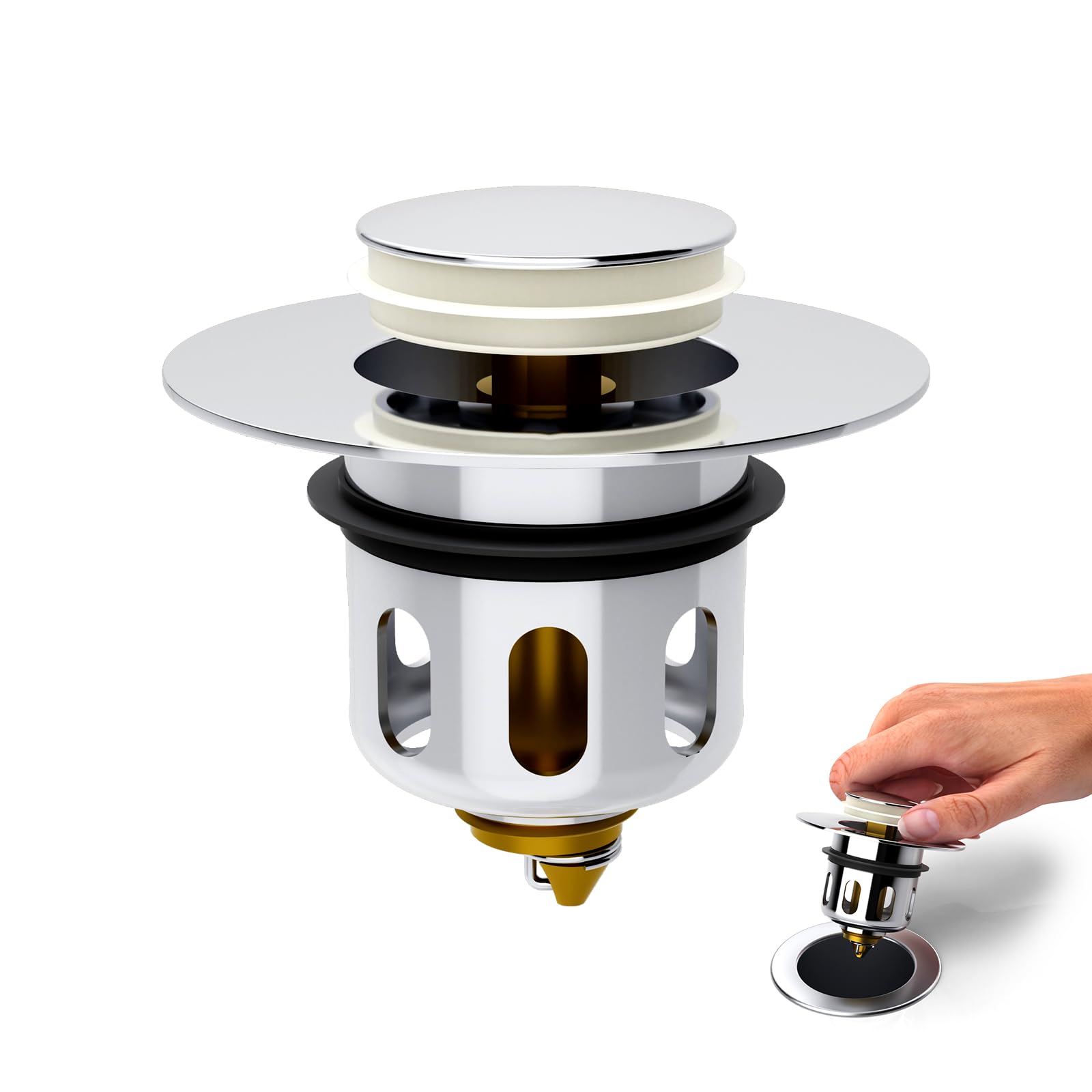 Universal Metal Pop-Up Drain Stopper with Hair Catcher