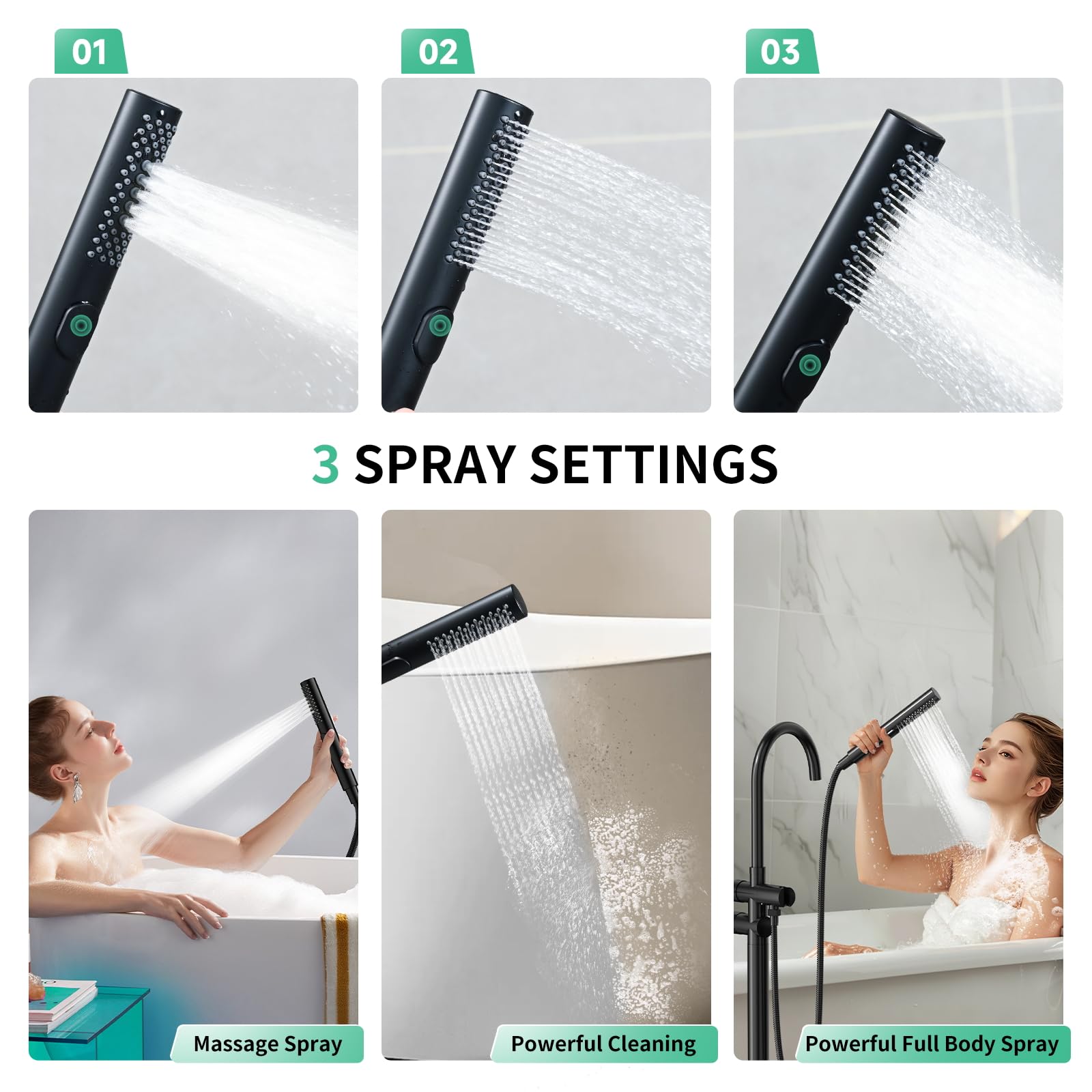 Freestanding Bathtub Faucet with Handheld Shower (3-Function)​