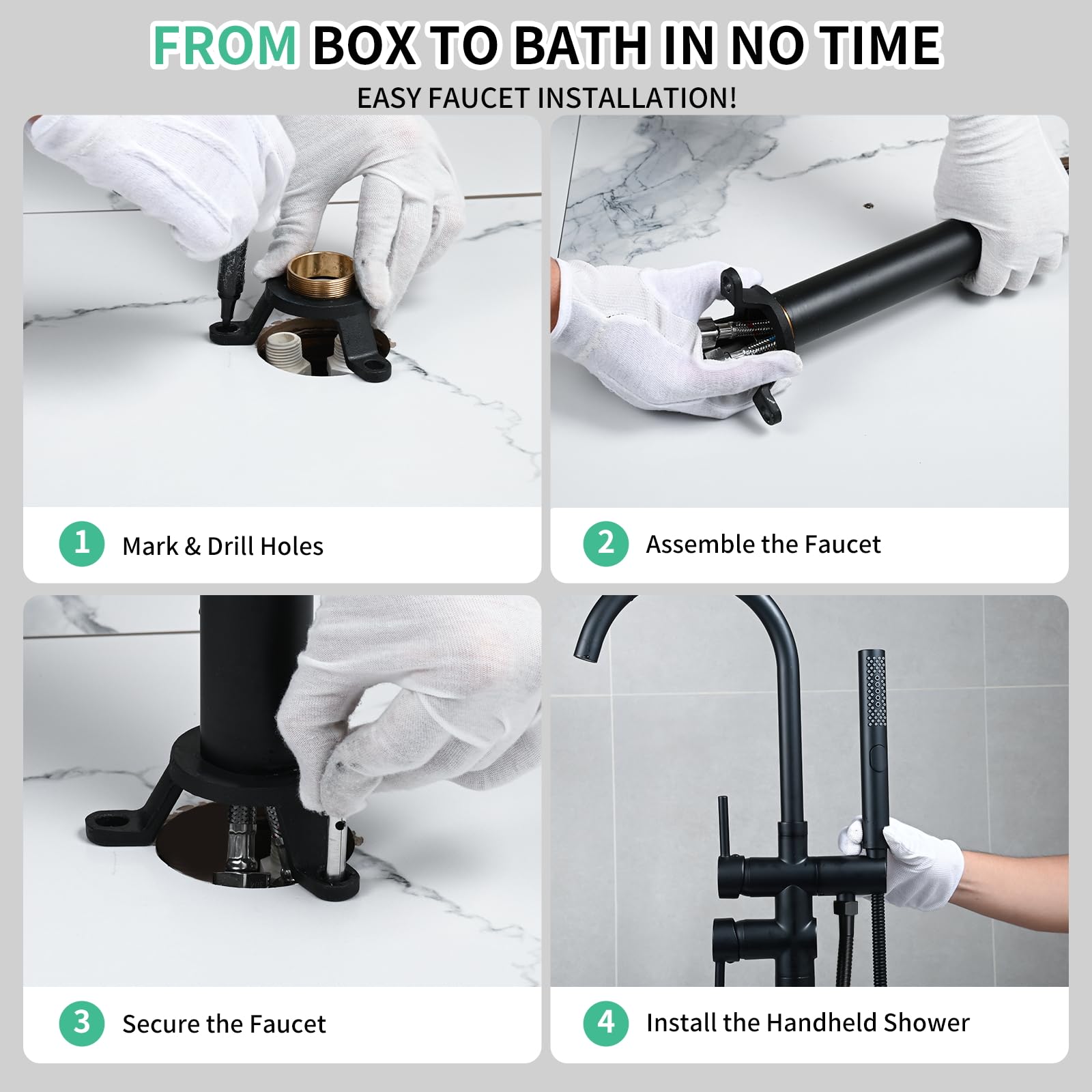 Freestanding Bathtub Faucet with Handheld Shower (3-Function)​