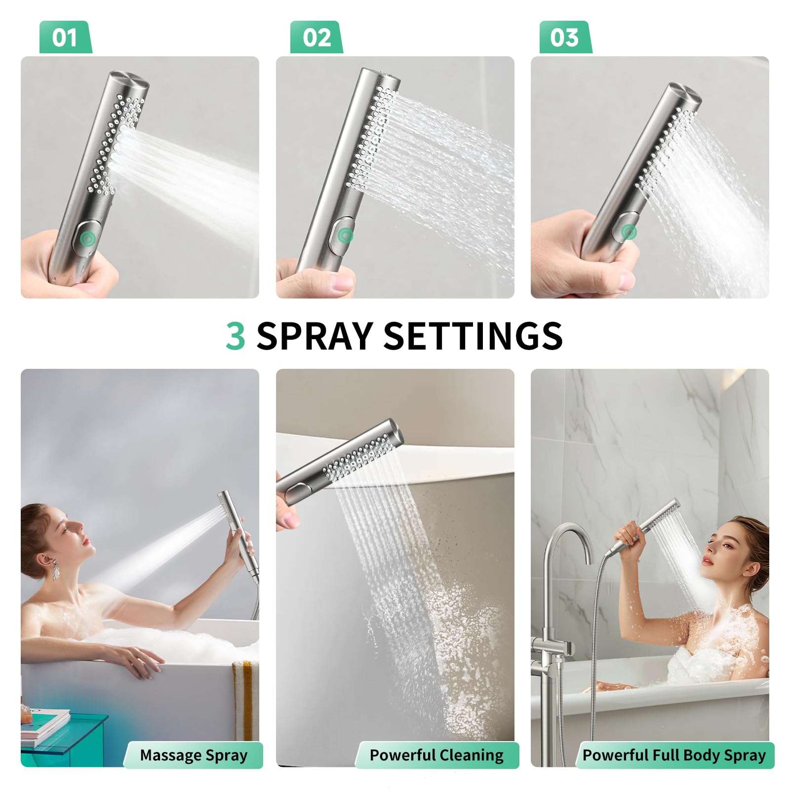 Freestanding Bathtub Faucet with Handheld Shower (3-Function)​