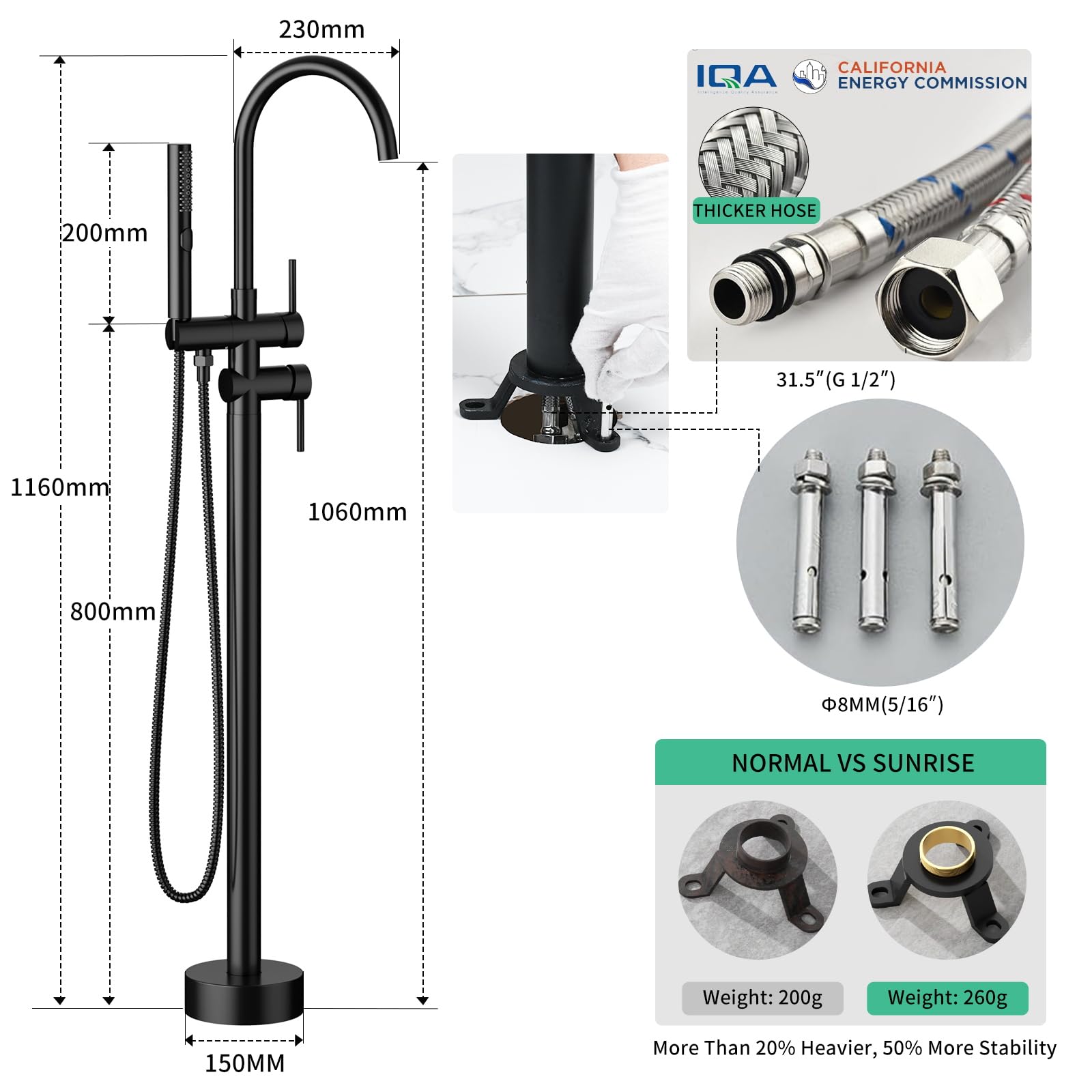 Freestanding Bathtub Faucet with Handheld Shower (3-Function)​