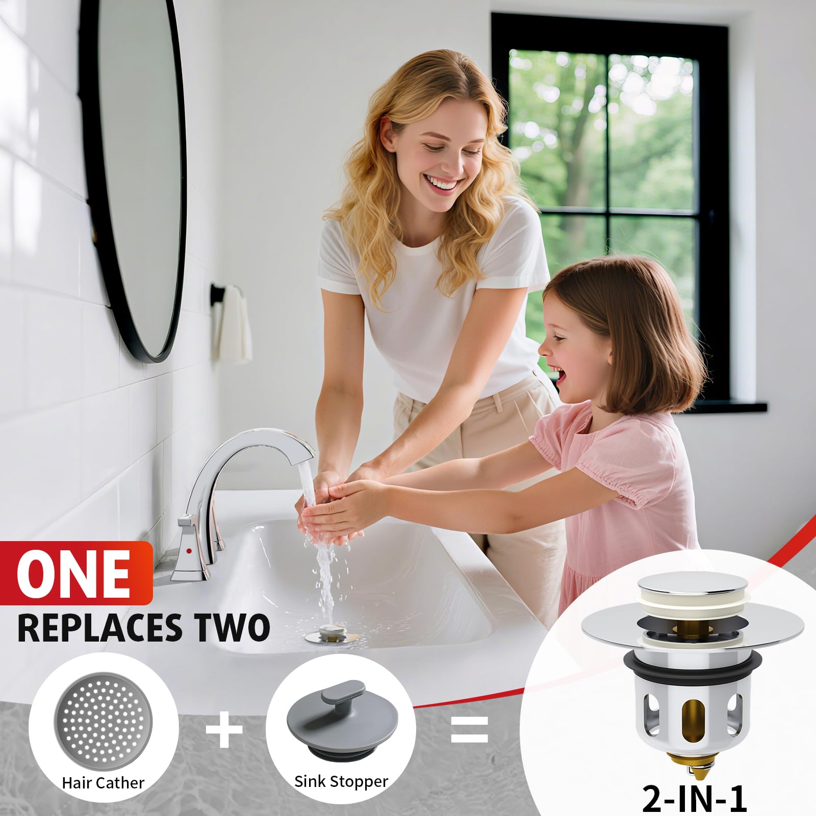 Universal Metal Pop-Up Drain Stopper with Hair Catcher