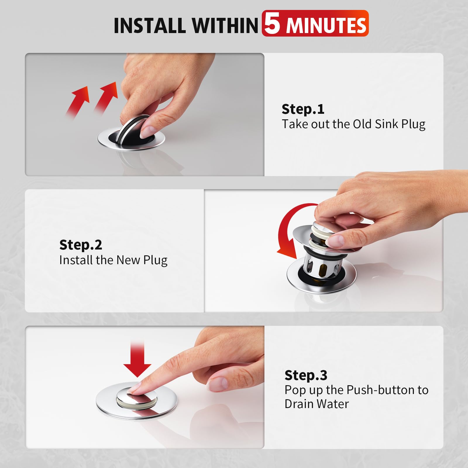 Universal Metal Pop-Up Drain Stopper with Hair Catcher