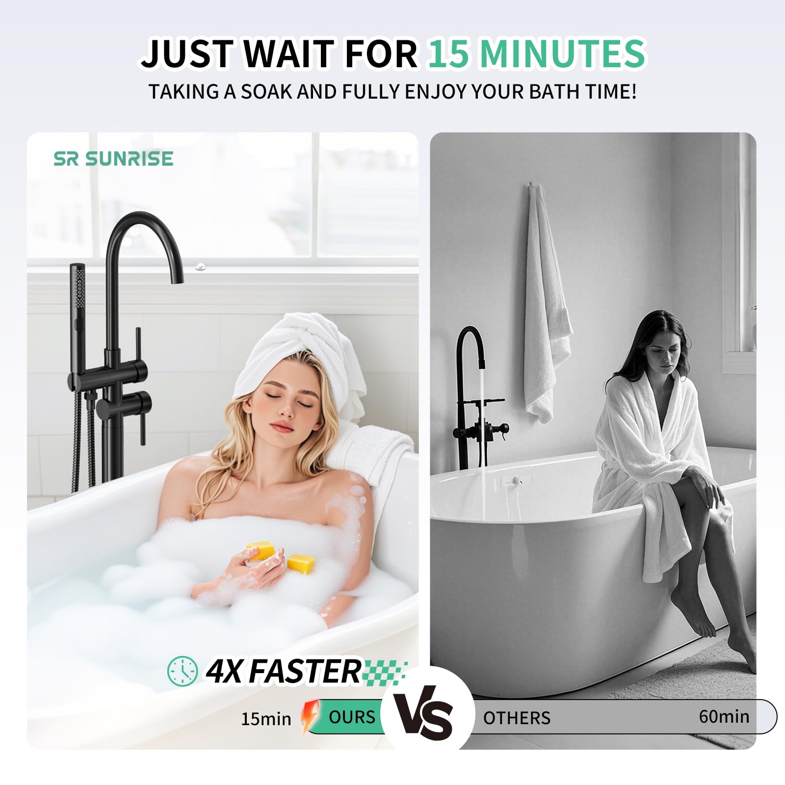 Freestanding Bathtub Faucet with Handheld Shower (3-Function)​