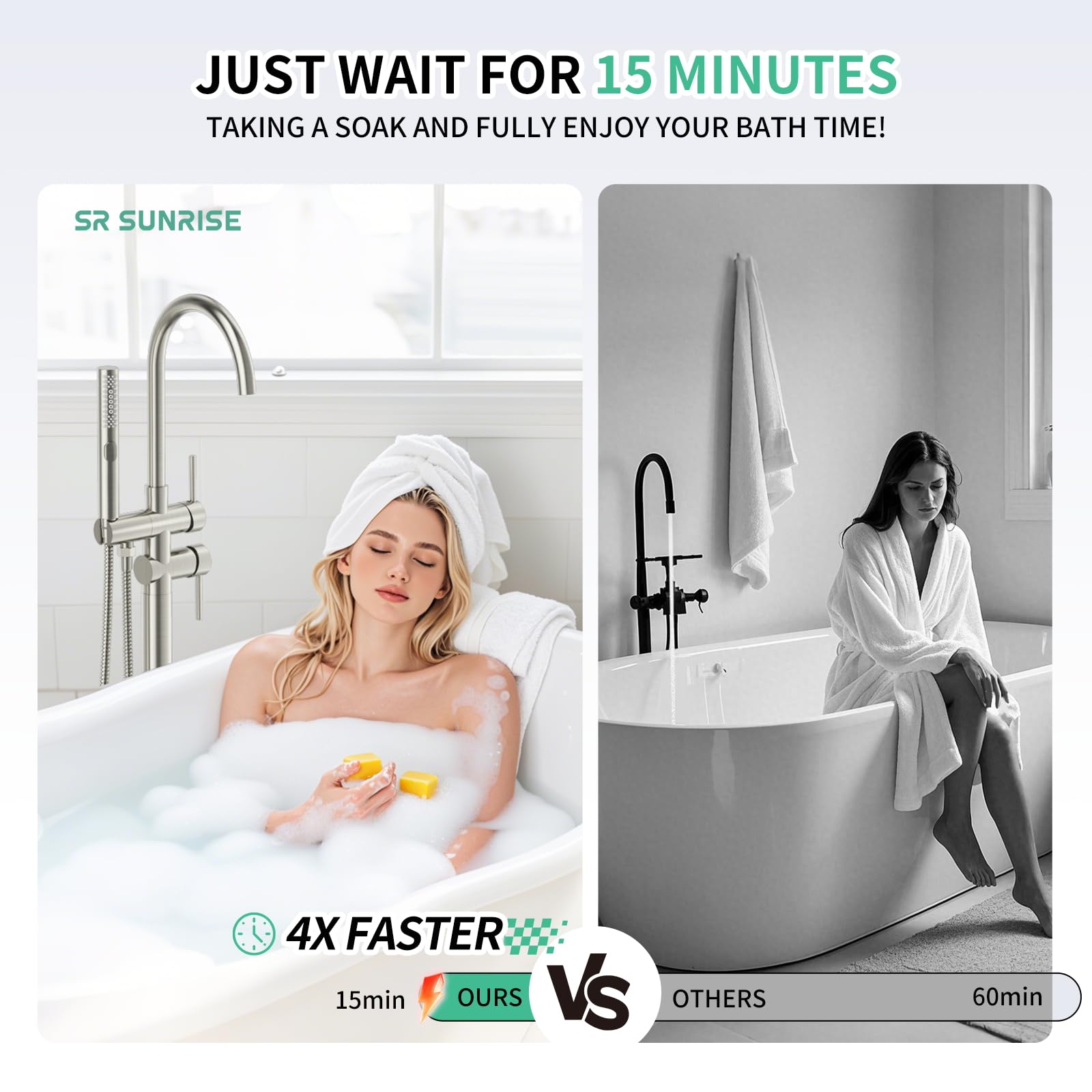 Freestanding Bathtub Faucet with Handheld Shower (3-Function)​