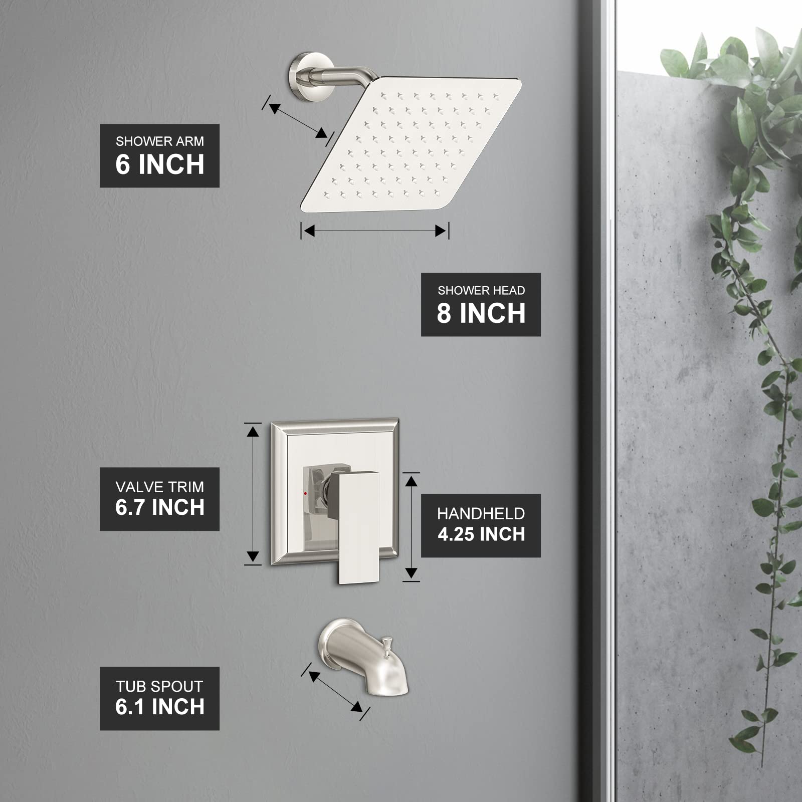 8 Inch Bend Pipe Shower Set (Bathtub)