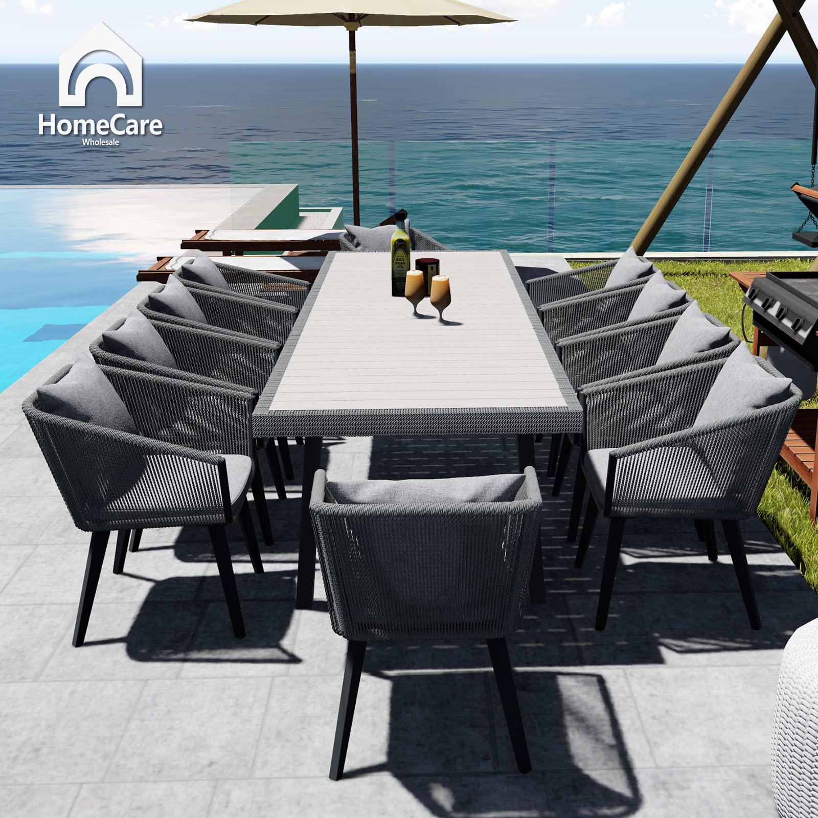 9-Piece Outdoor Dining Set for 8 (Table + 8 Chairs with Cushions)​