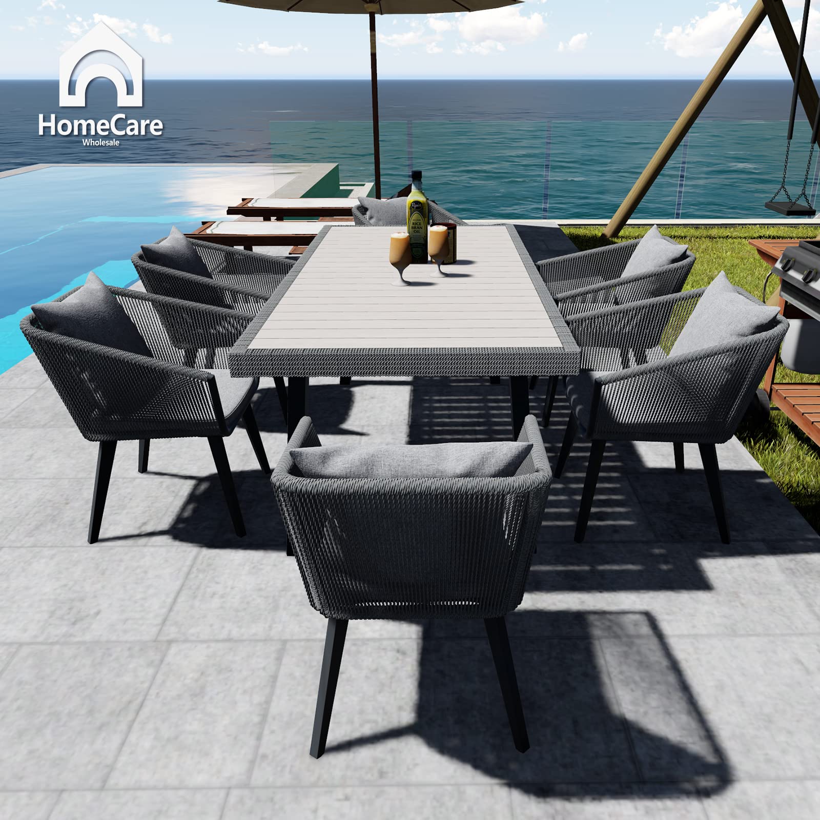 9-Piece Outdoor Dining Set for 8 (Table + 8 Chairs with Cushions)​
