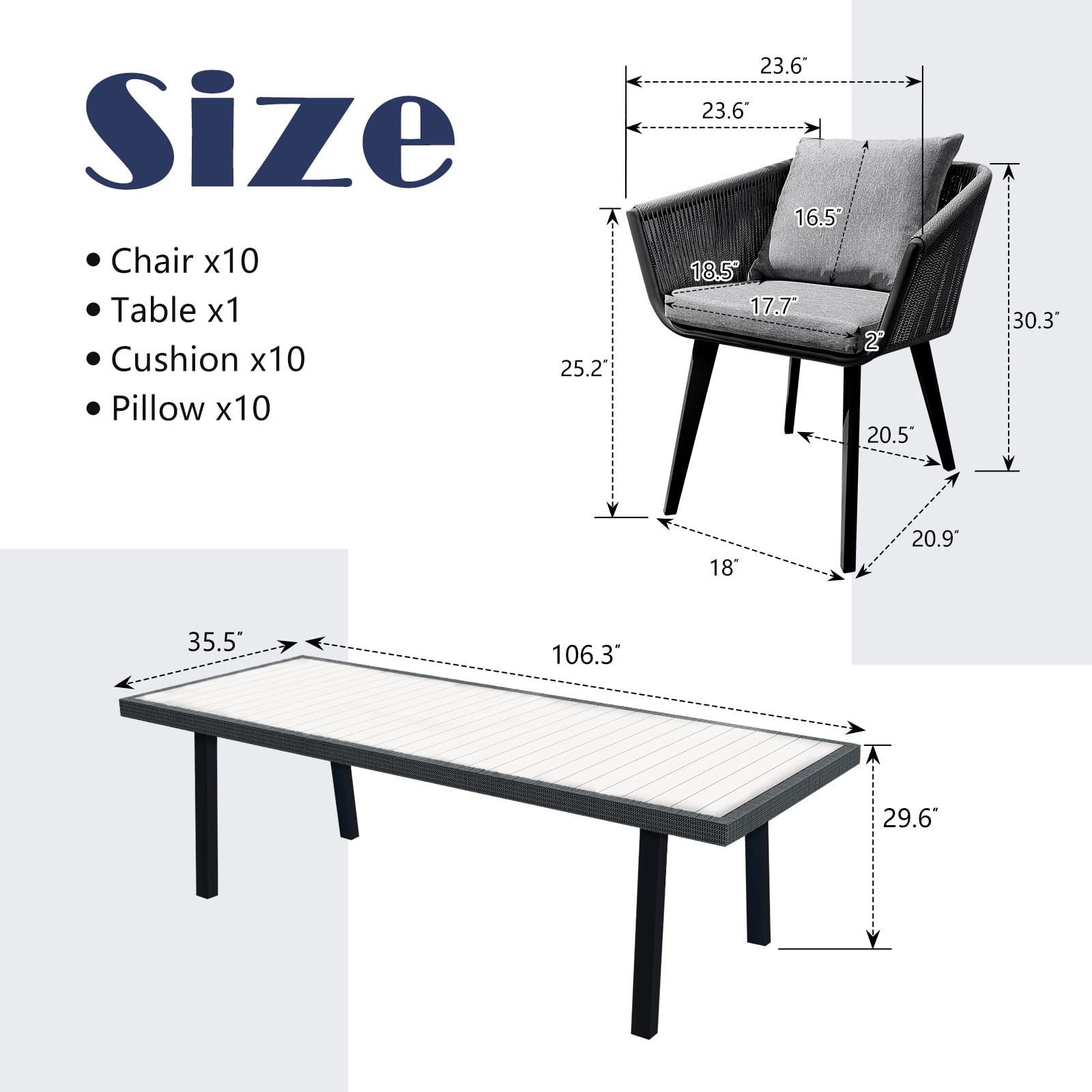 9-Piece Outdoor Dining Set for 8 (Table + 8 Chairs with Cushions)​