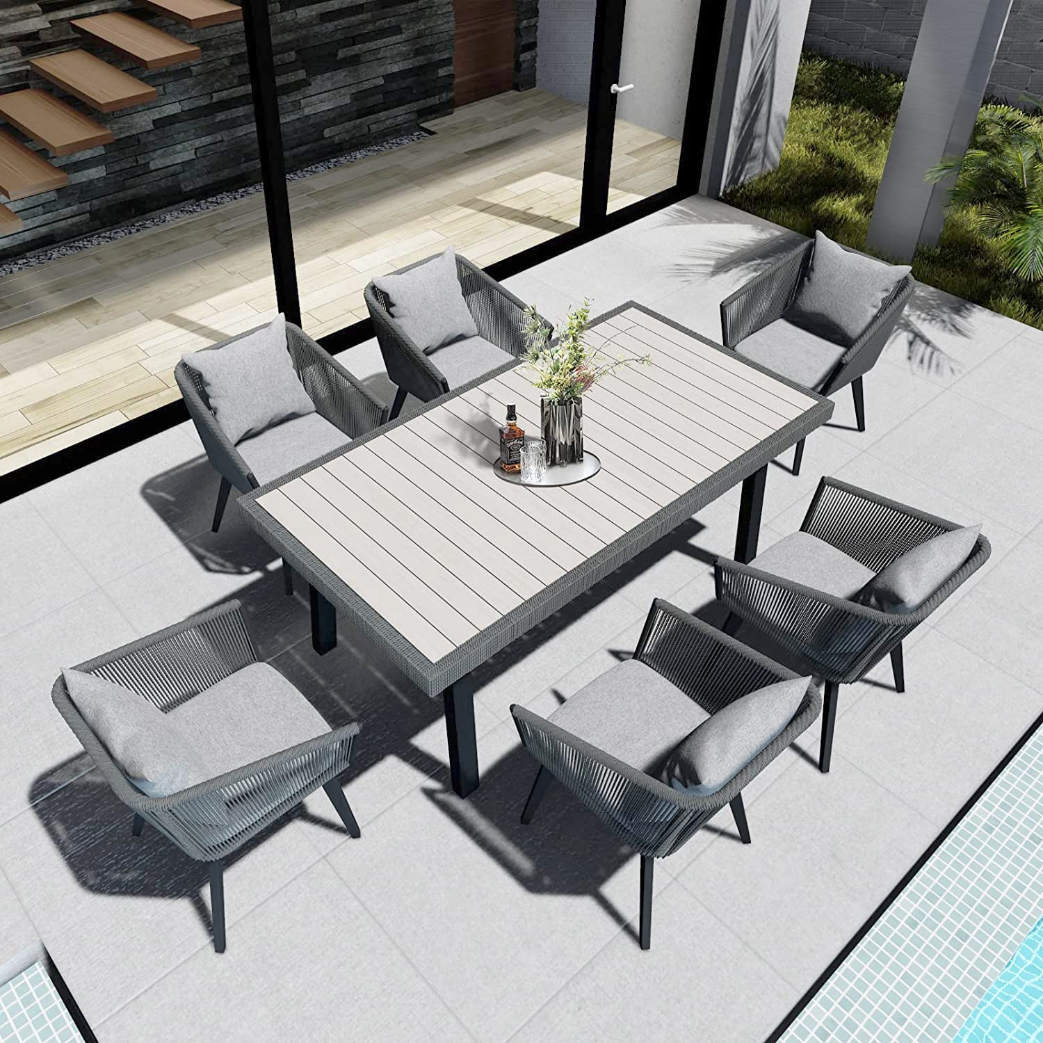 9-Piece Outdoor Dining Set for 8 (Table + 8 Chairs with Cushions)​