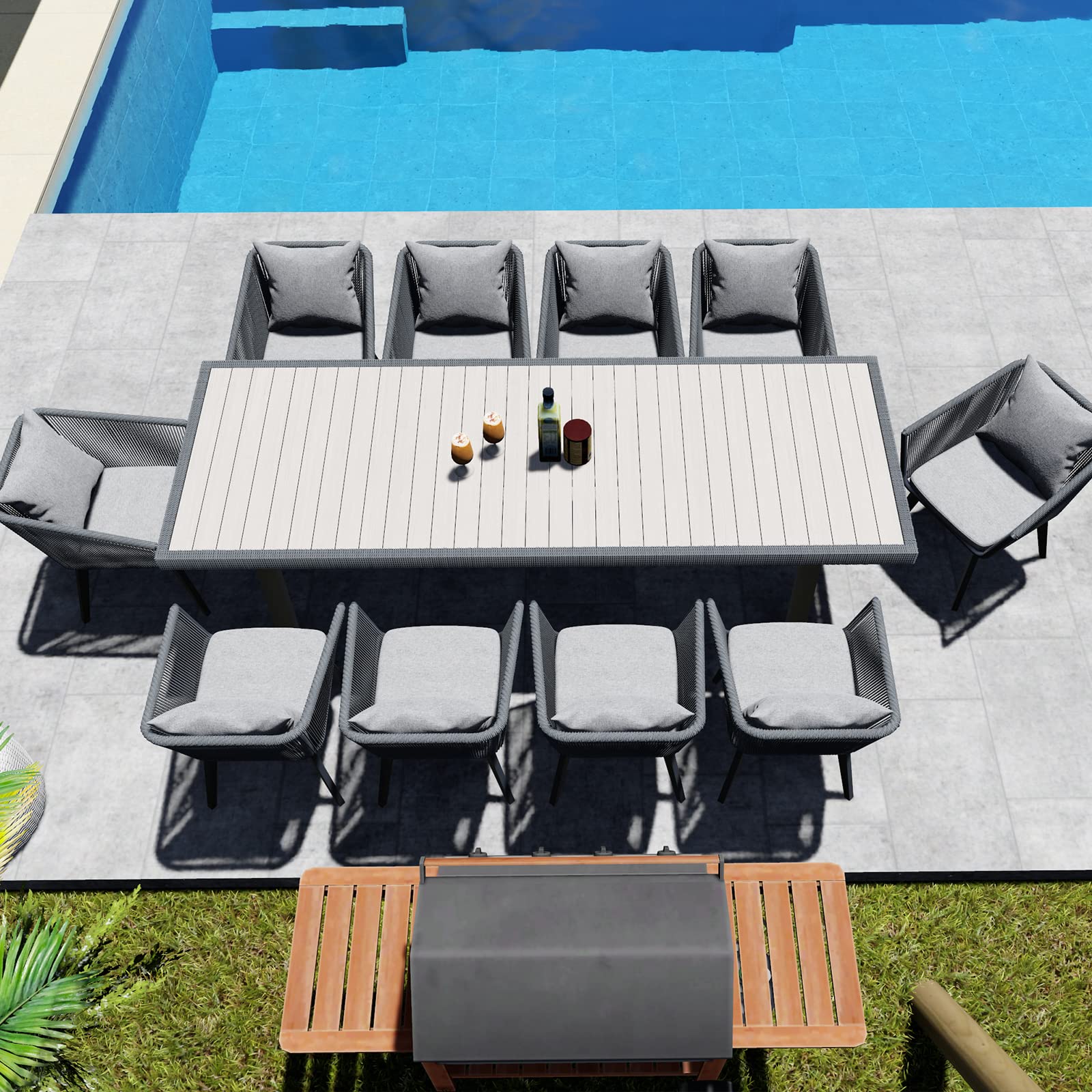 9-Piece Outdoor Dining Set for 8 (Table + 8 Chairs with Cushions)​